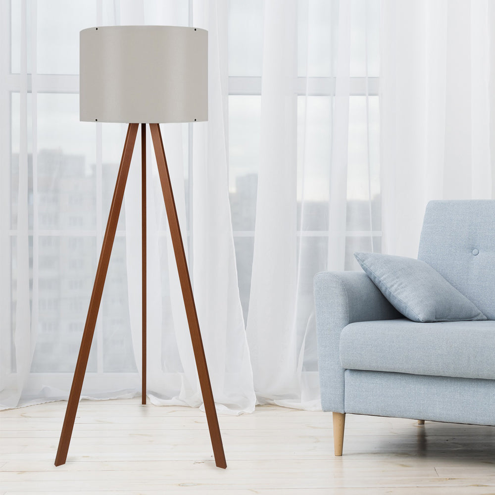 Lampa podłogowa Salika beżowa na brązowym stelażu