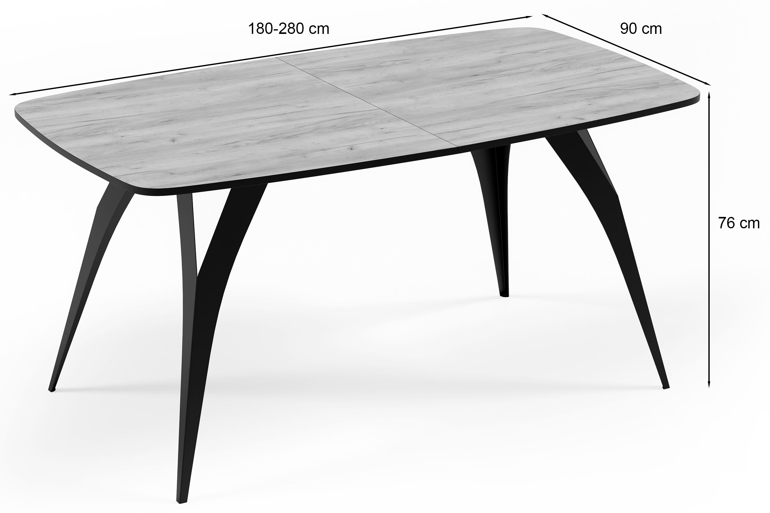 Stół rozkładany do jadalni Diffini 180-280x90 cm Bellato Szary z czarnymi nogami