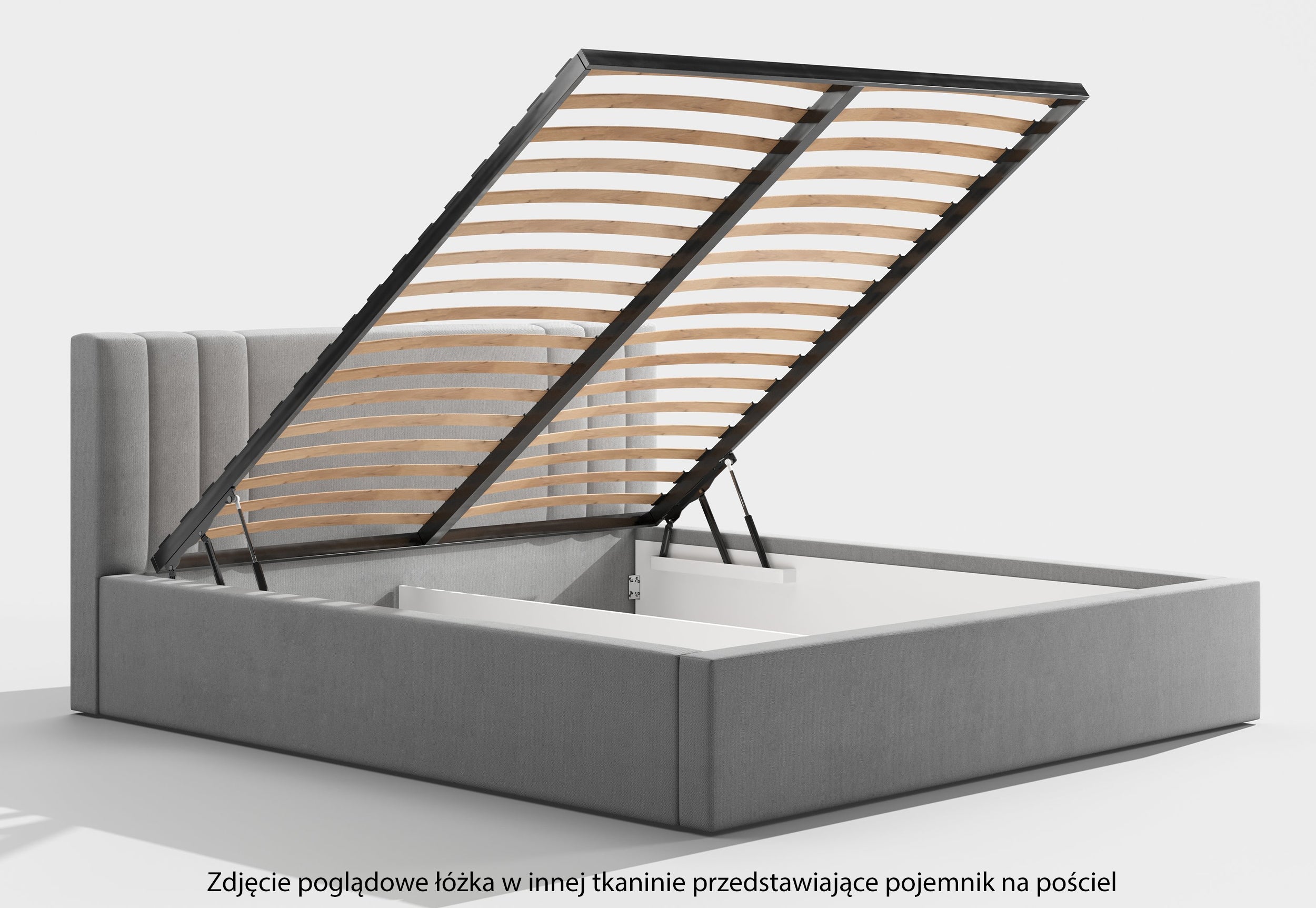 Łóżko tapicerowane 180x200 cm Lentella z pojemnikiem stelaż metalowy czarne