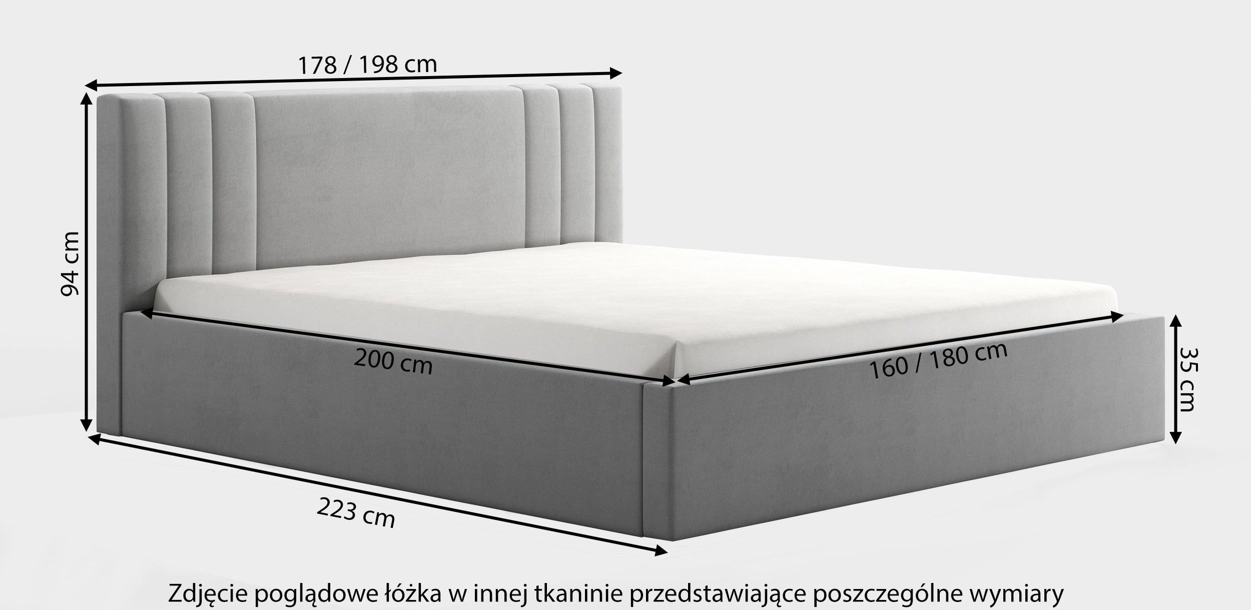 Łóżko tapicerowane 180x200 cm Lentella z pojemnikiem stelaż metalowy czarne