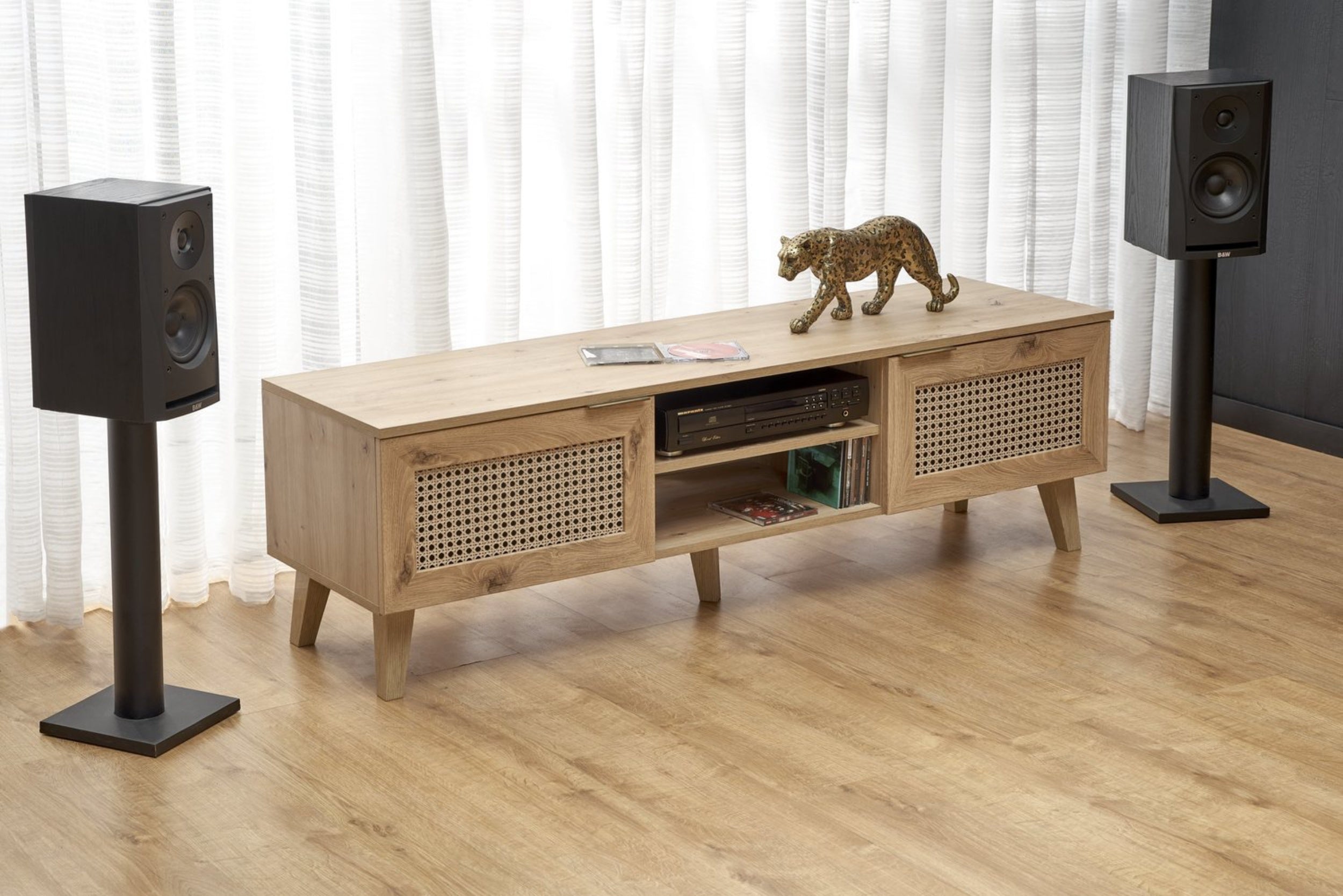 Szafka RTV Trivilla 150 cm dąb artisan/ plecionka wiedeńska