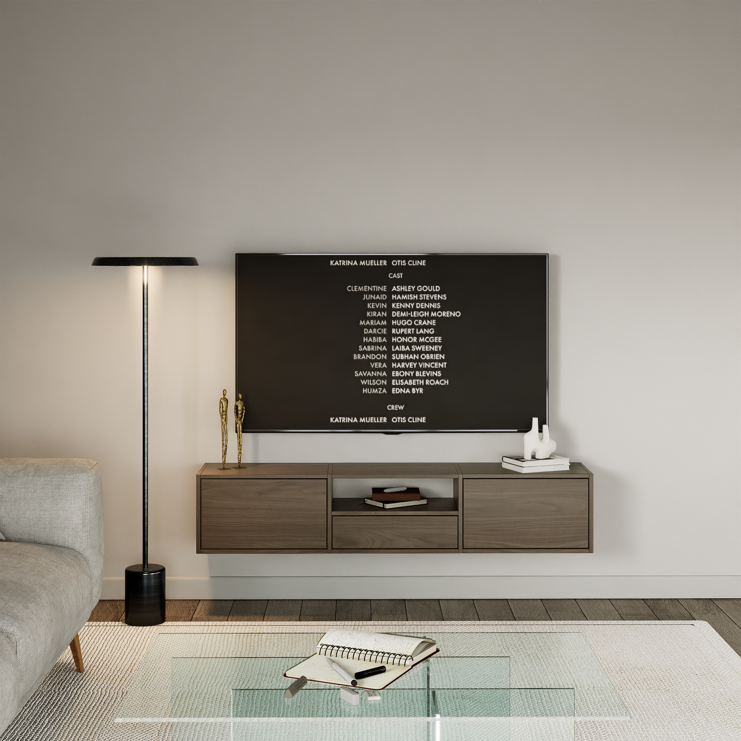 Szafka RTV Framme wisząca z trzema klapami i wnęką 150 cm orzech wisconsin