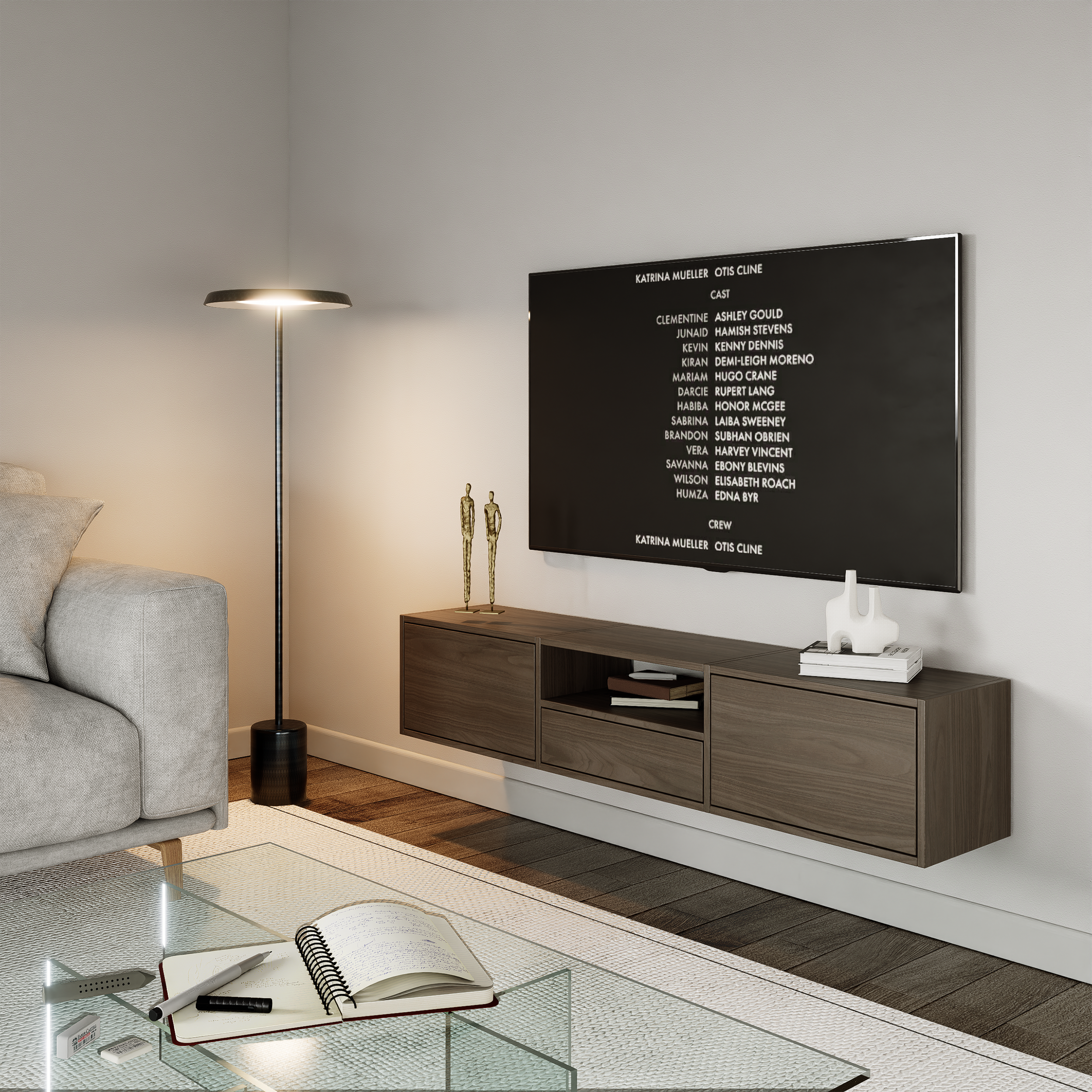 Szafka RTV Framme wisząca z trzema klapami i wnęką 150 cm orzech wisconsin