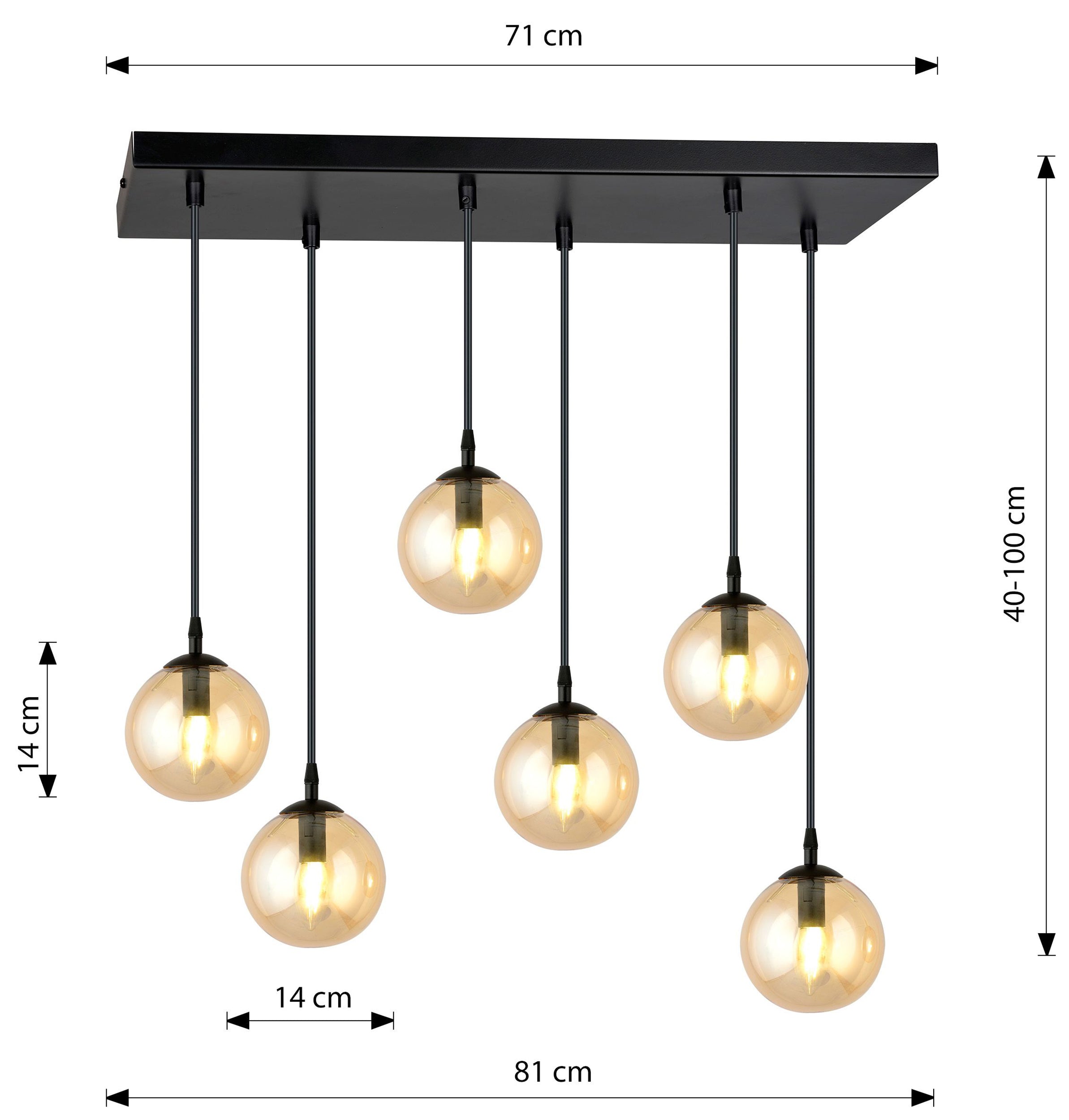 Lampa wisząca Fregene miodowa x6