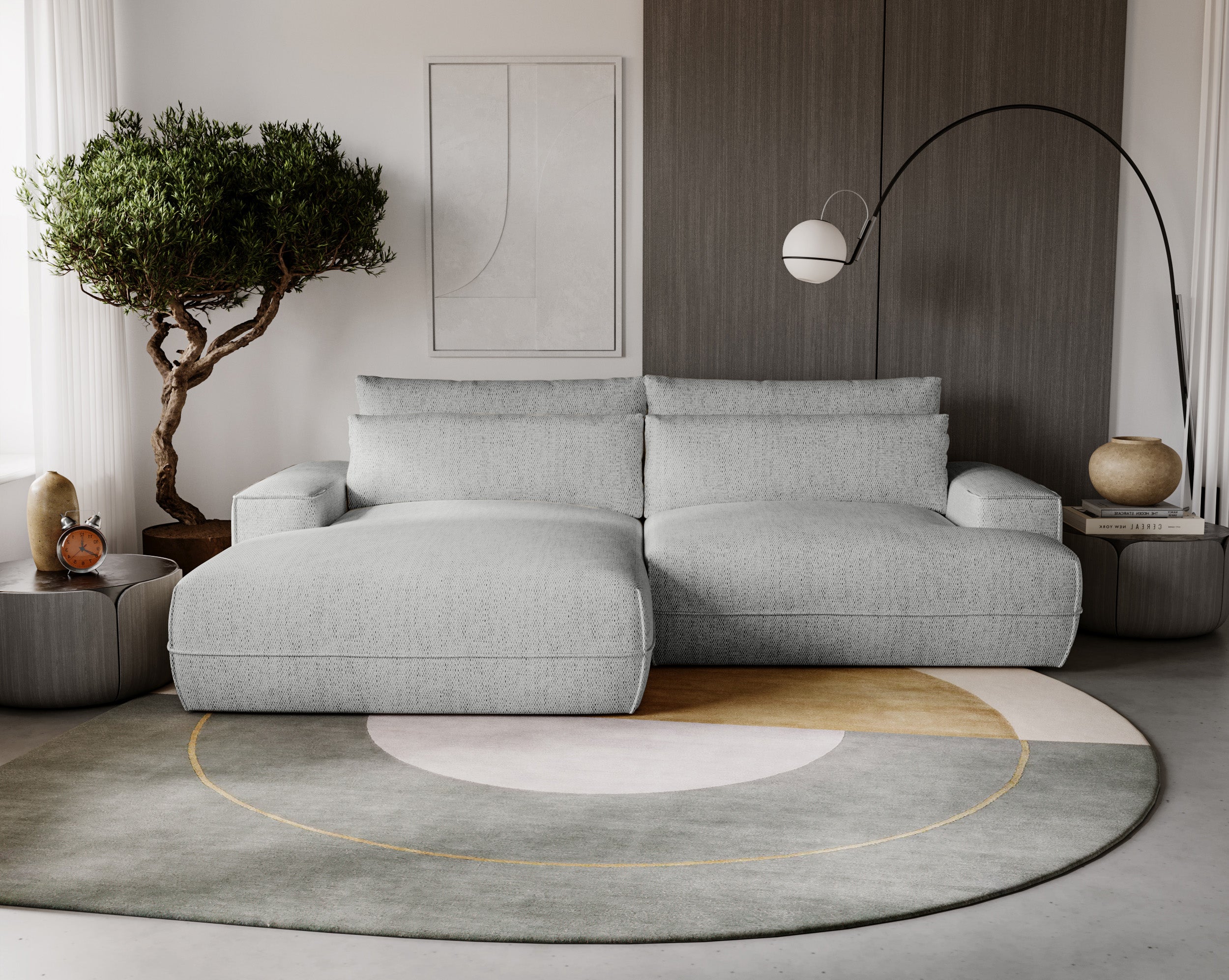 Narożnik z funkcją spania Frenno L-kształtny z pojemnikiem jasnoszary lewostronny