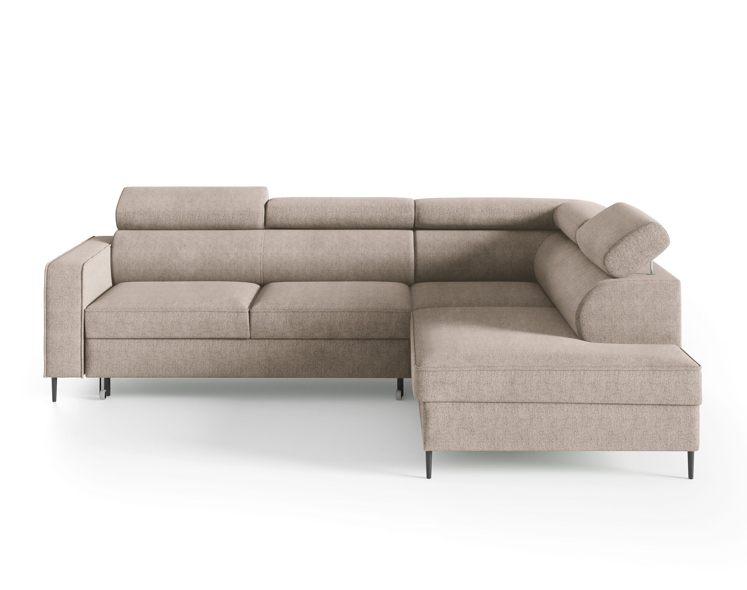 Narożnik z funkcją spania Vero L-kształtny z pojemnikiem beżowy plecionka prawostronny