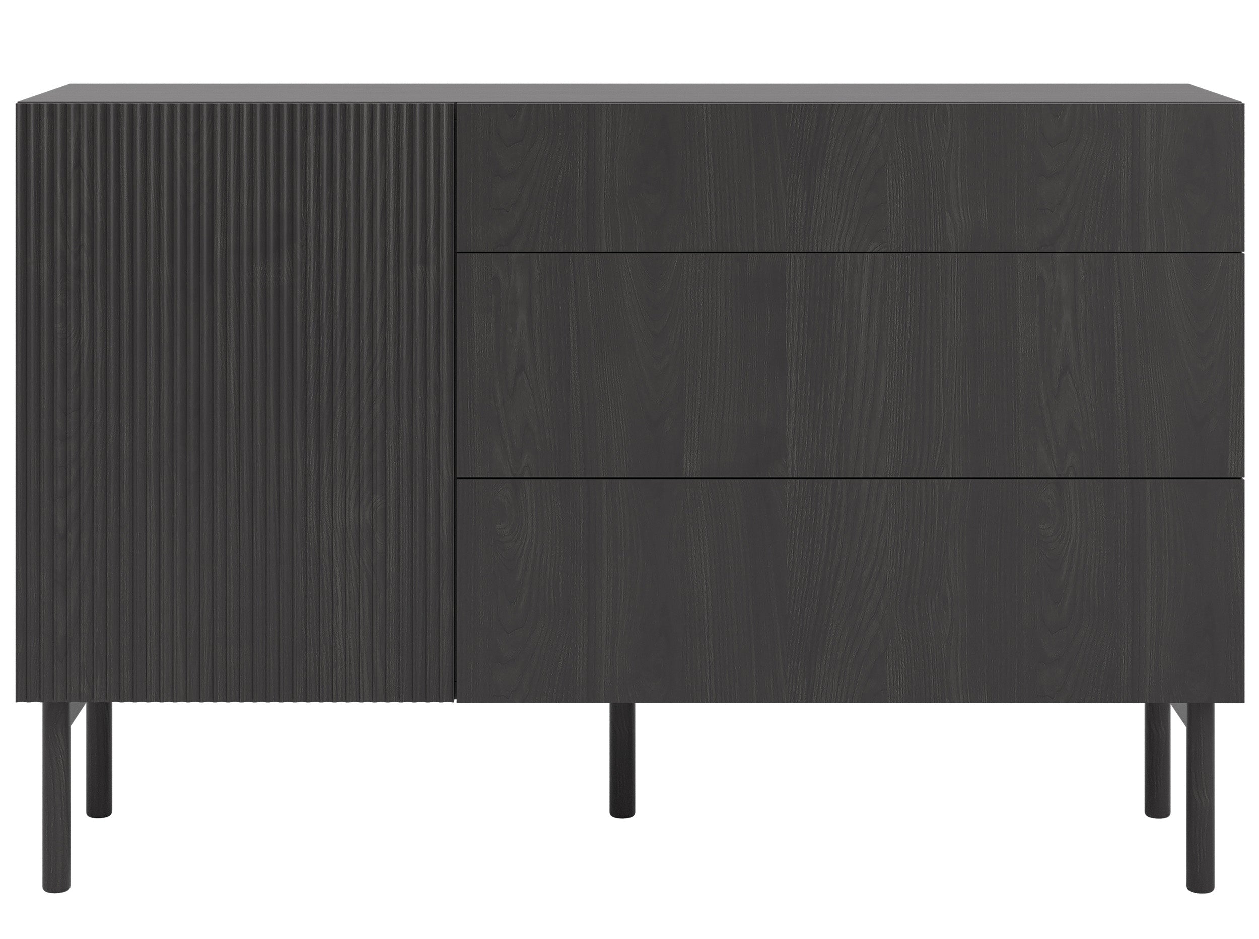 Komoda jednodrzwiowa Nolie z trzema szufladami 140 cm Jesion Portland Czarny