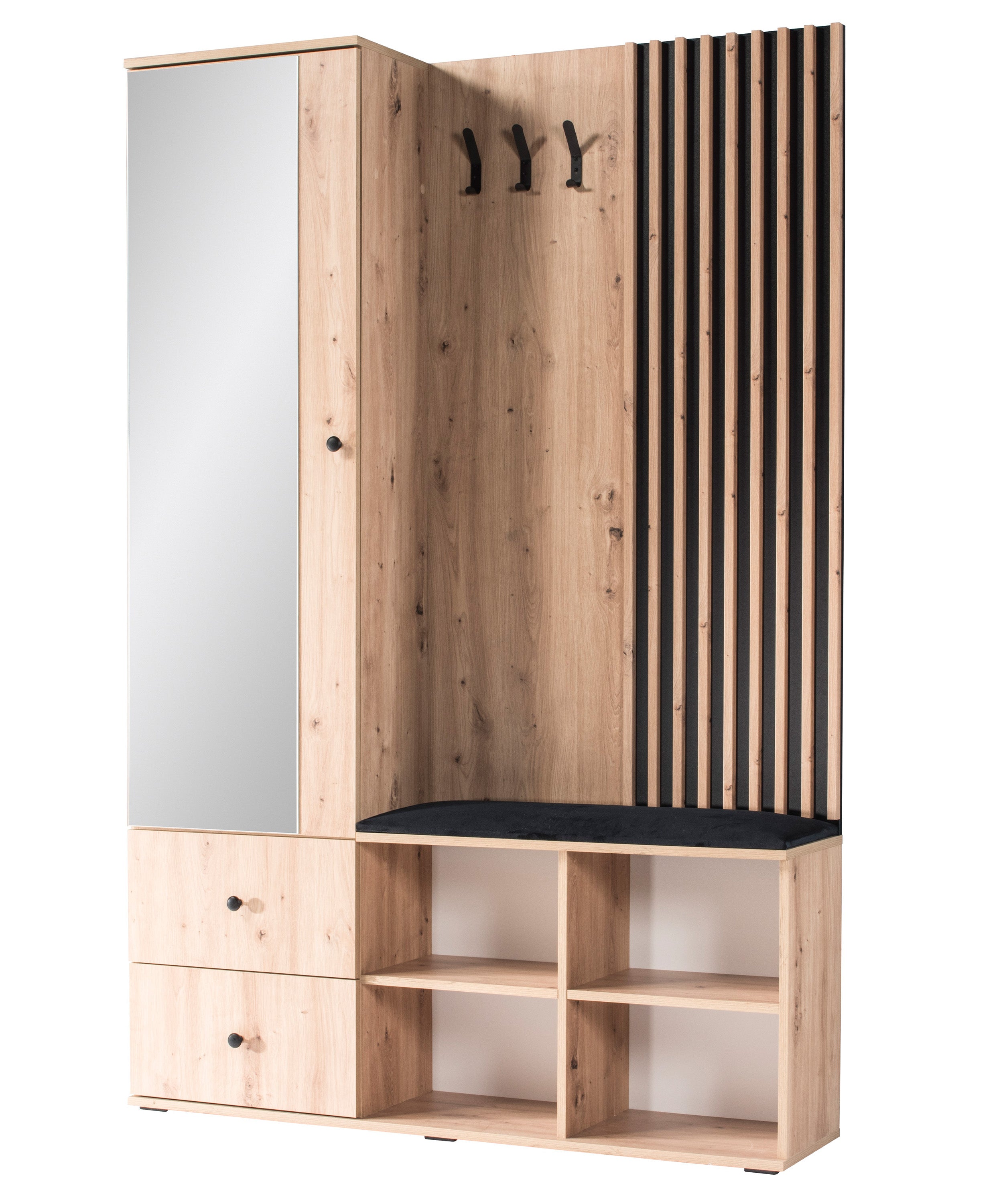 Garderoba jednodrzwiowa Lamelia z lustrem i siedziskiem 129 cm dąb artisan