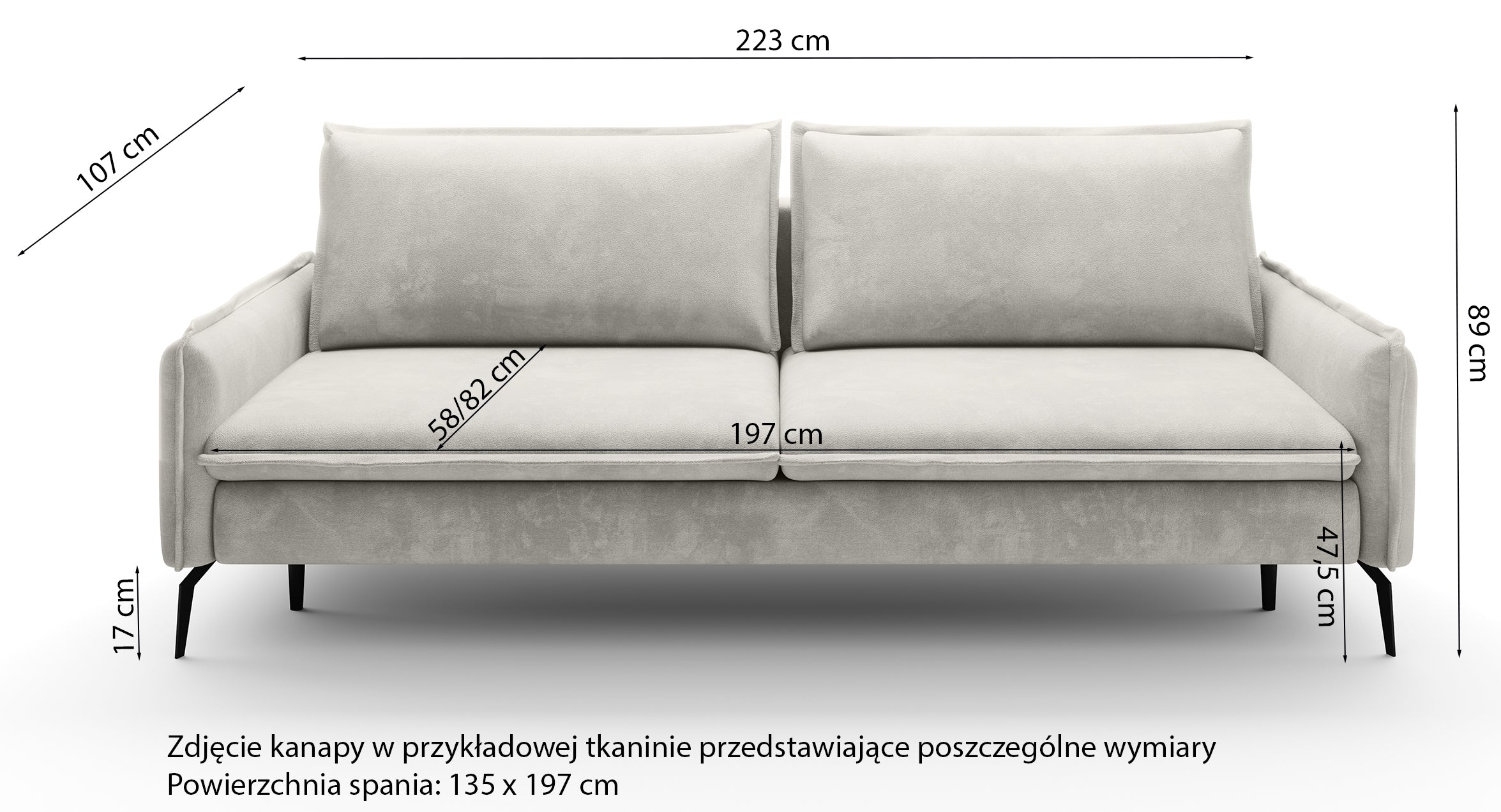 Kanapa rozkładana Glossy szara szenil