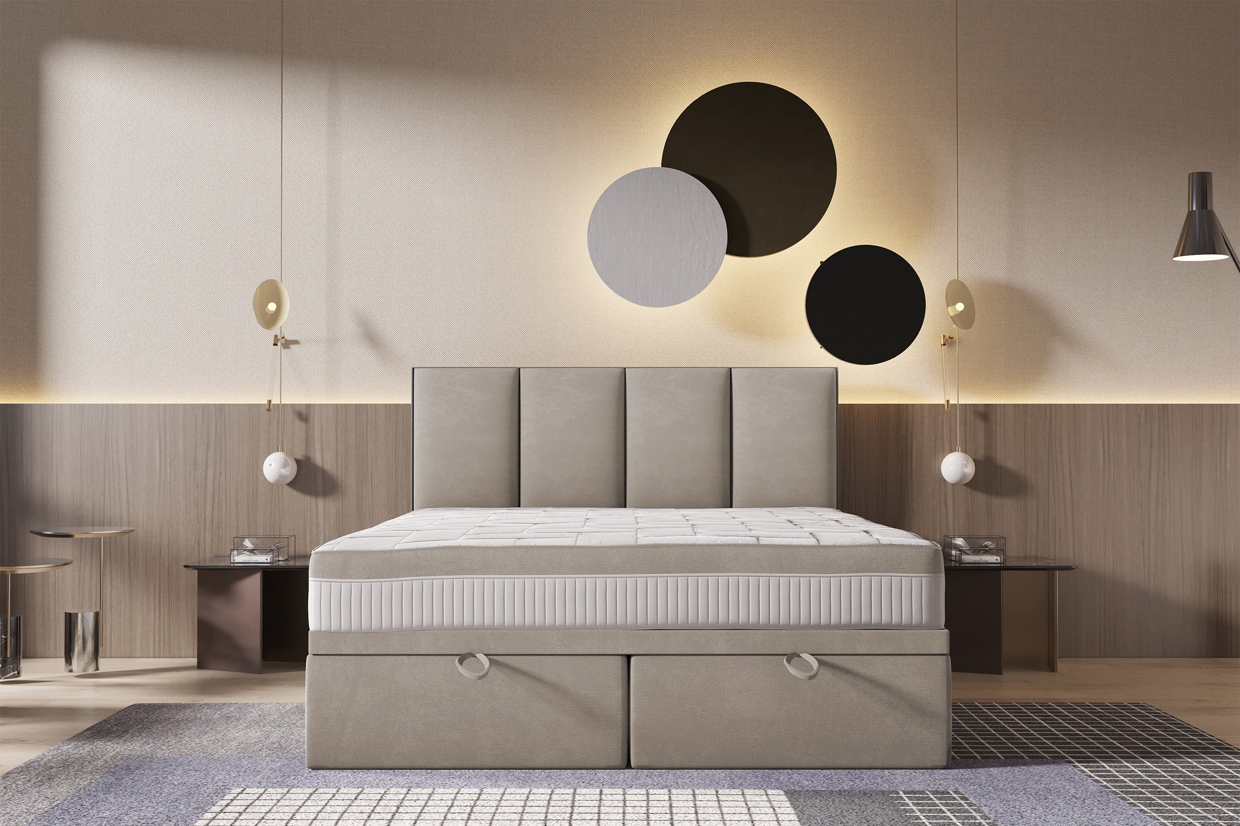 Łóżko kontynentalne 160x200 cm Mercatale z pojemnikami jasnobrązowy welur