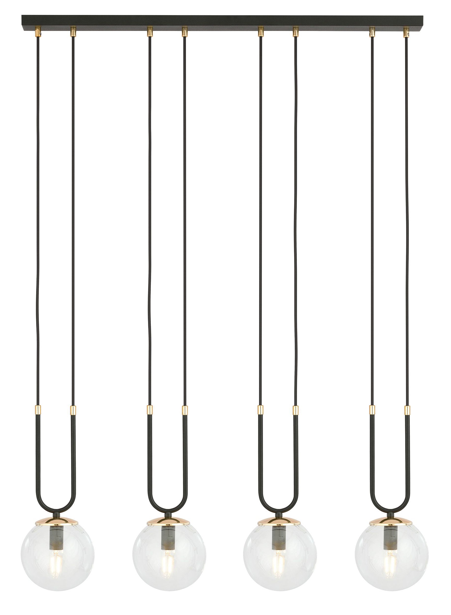 Lampa wisząca Greerlan czarno-transparentna x4
