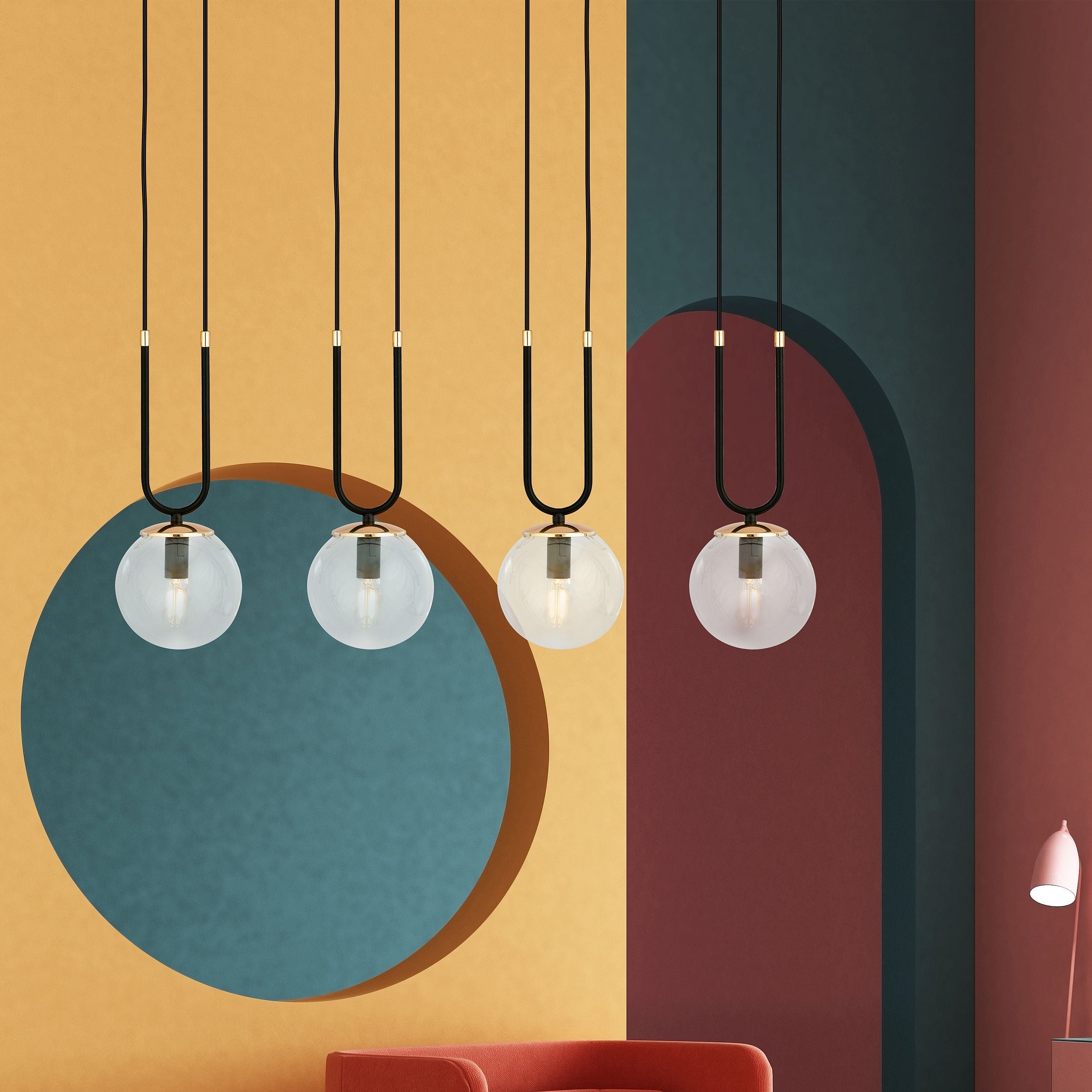 Lampa wisząca Greerlan czarno-transparentna x4