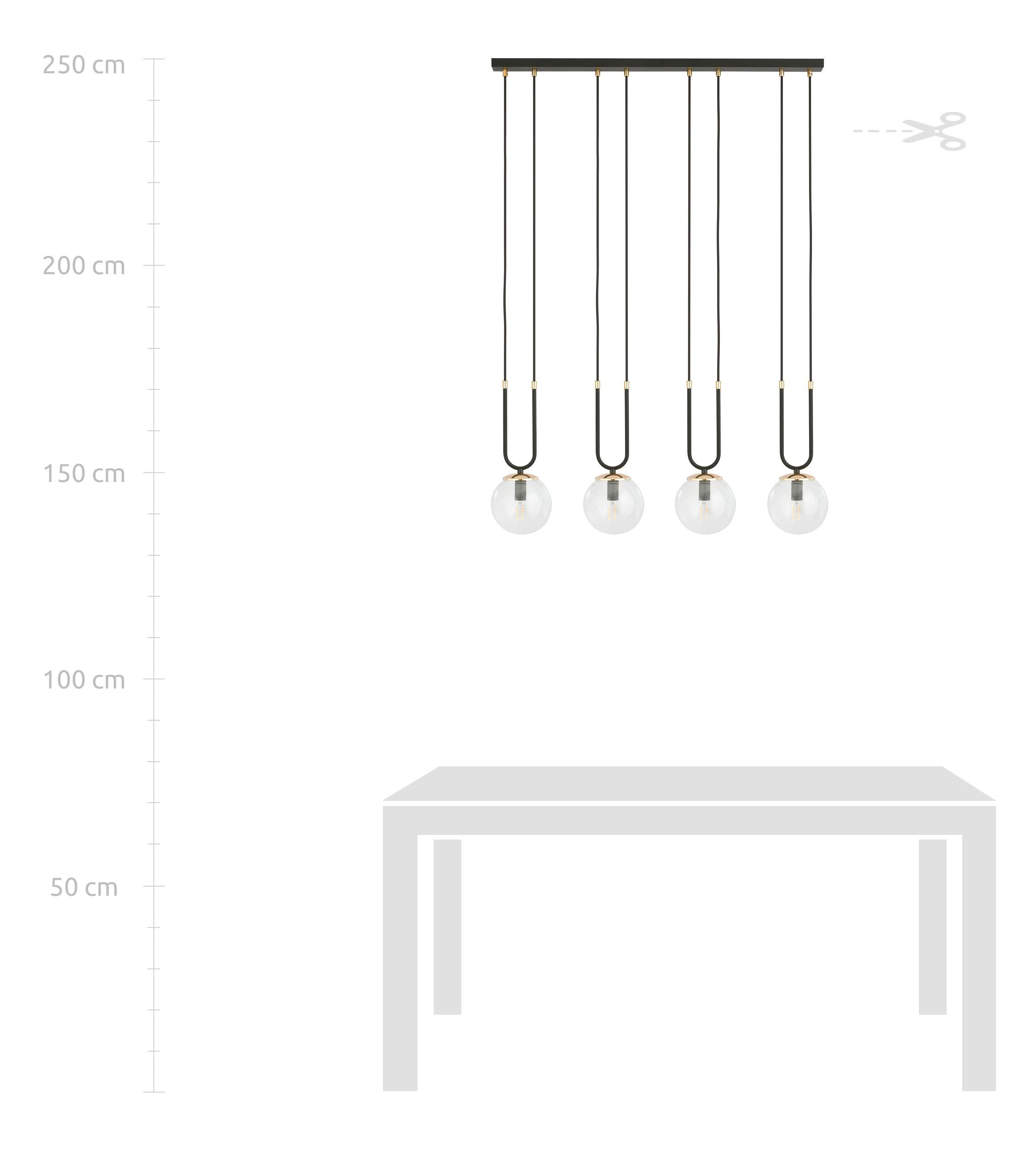 Lampa wisząca Greerlan czarno-transparentna x4