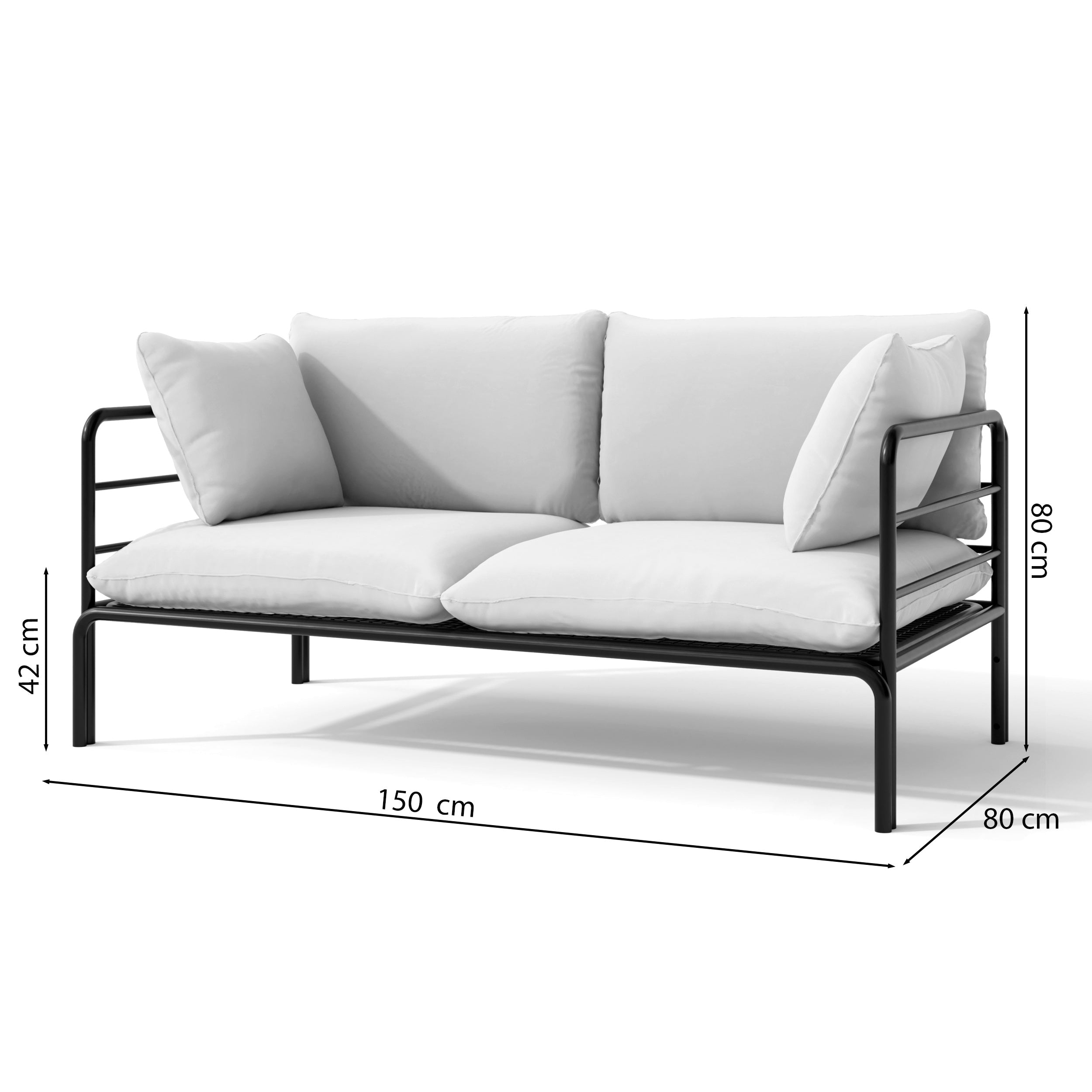 Sofa ogrodowa dwuosobowa Worcully w tkaninie hydrofobowej beżowa/ czarny stelaż