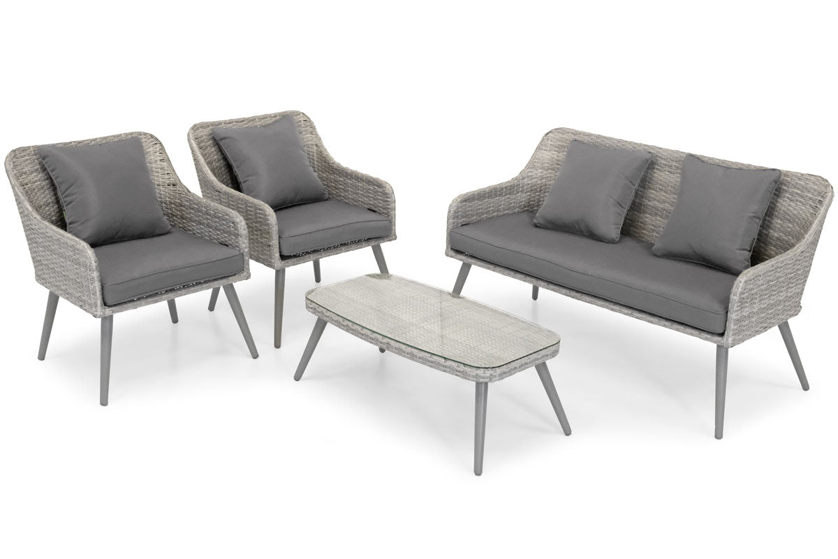 Zestaw ogrodowy Habati 4-osobowy sofa dwa krzesła oraz stolik z technorattanu szary/grafitowy
