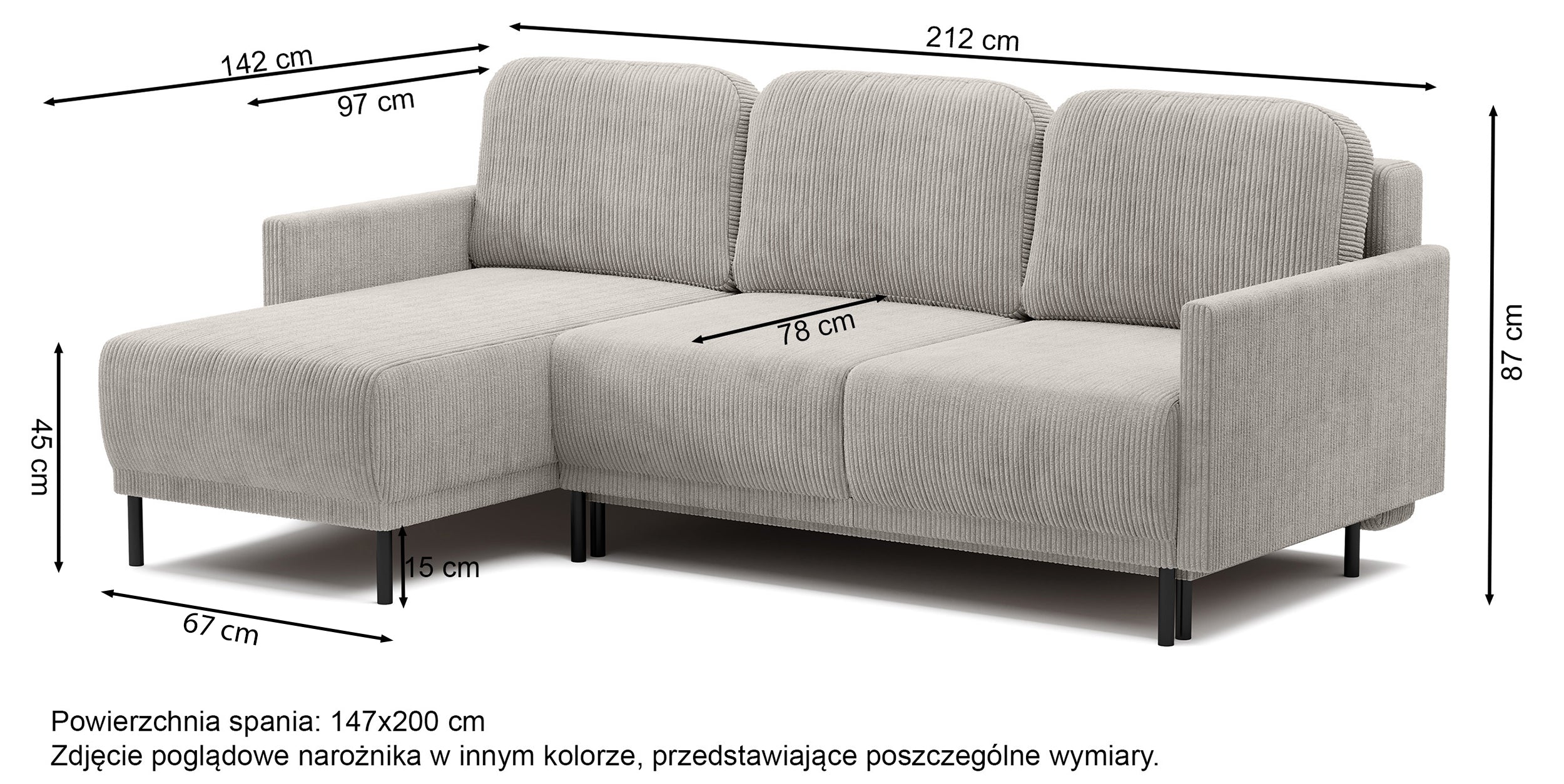 Narożnik rozkładany Hamiel L-kształtny z pojemnikiem uniwersalny szary velvet hydrofobowy