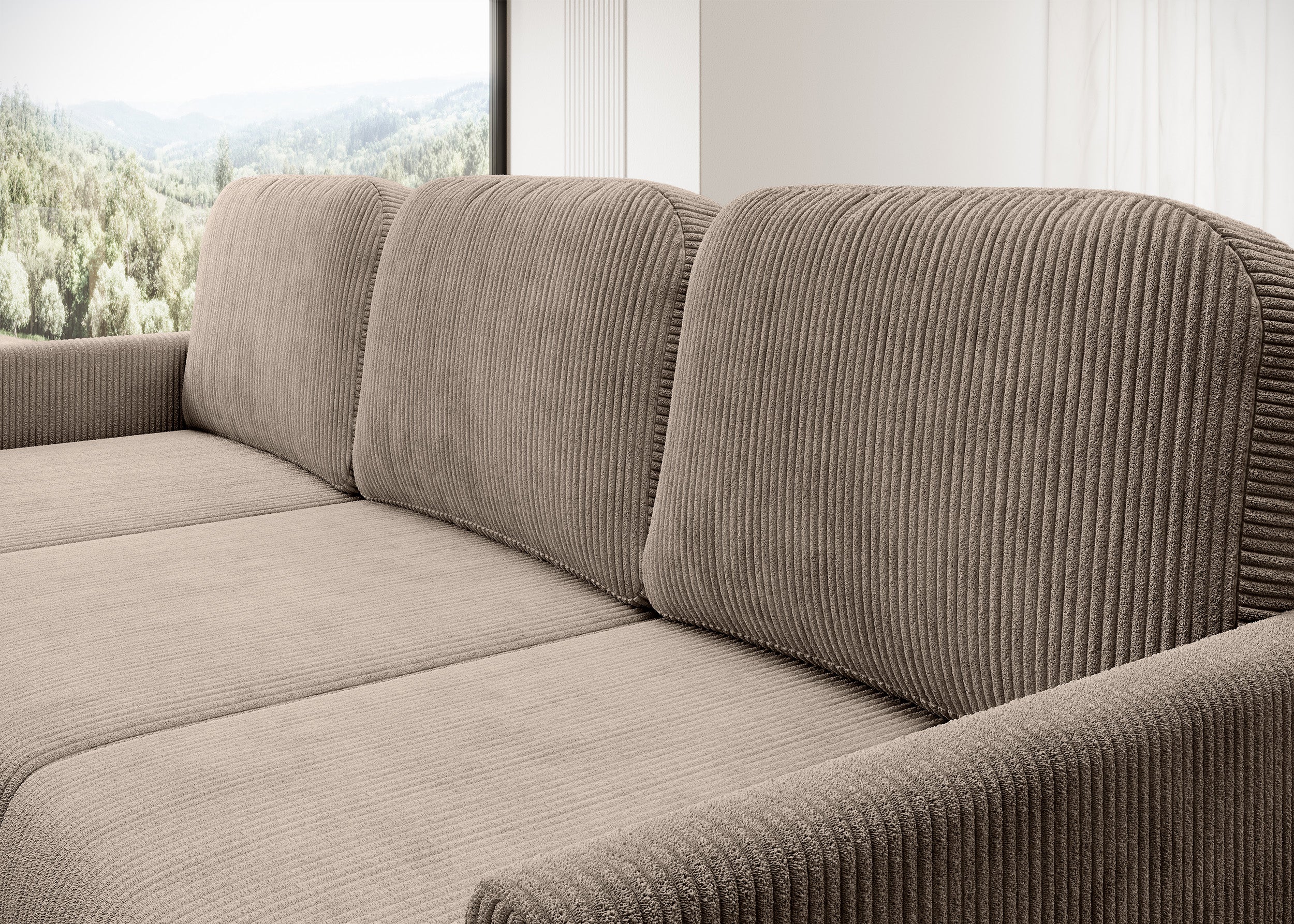 Narożnik rozkładany Hamiel L-kształtny z pojemnikiem uniwersalny beżowy sztruks