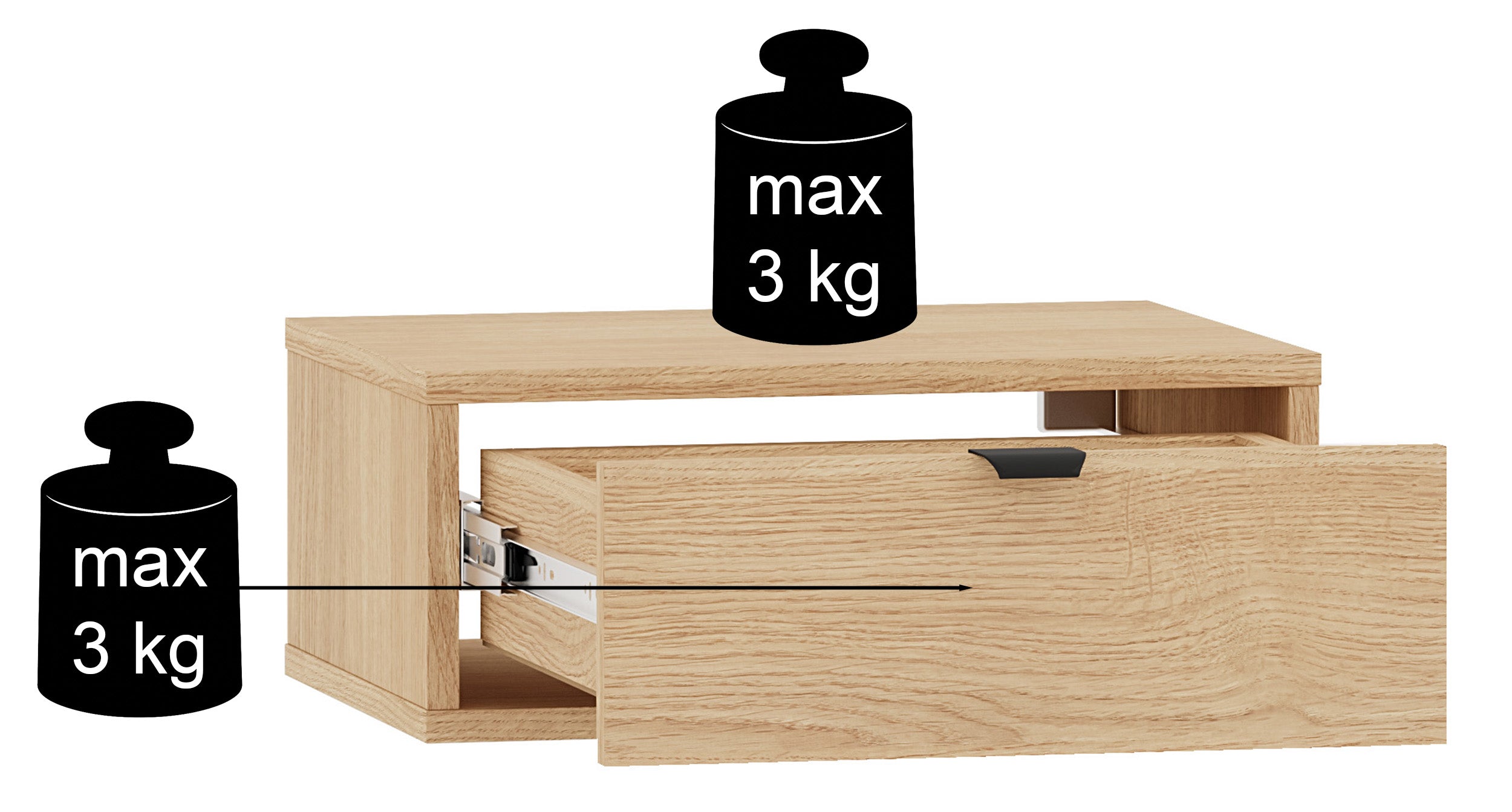 Szafka nocna Heggers wisząca z szufladą 45 cm dąb dunin
