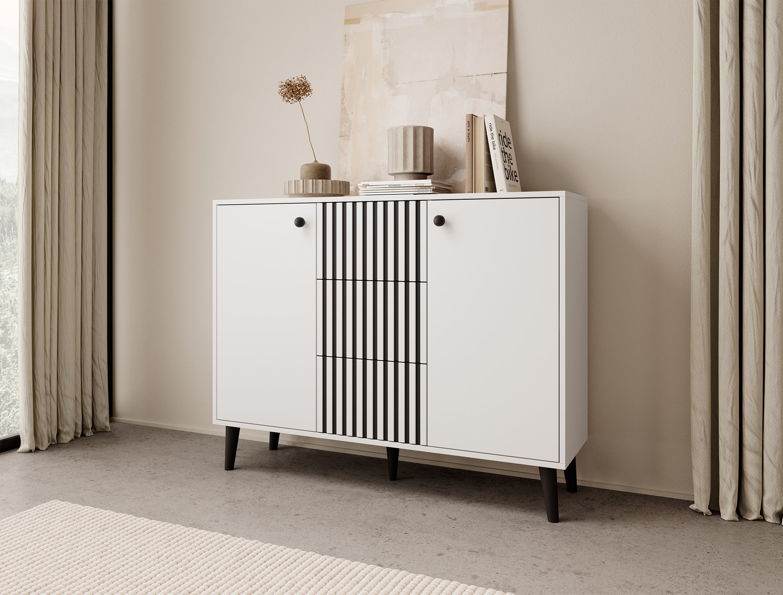 Komoda dwudrzwiowa Complinni 120 cm biała lamele