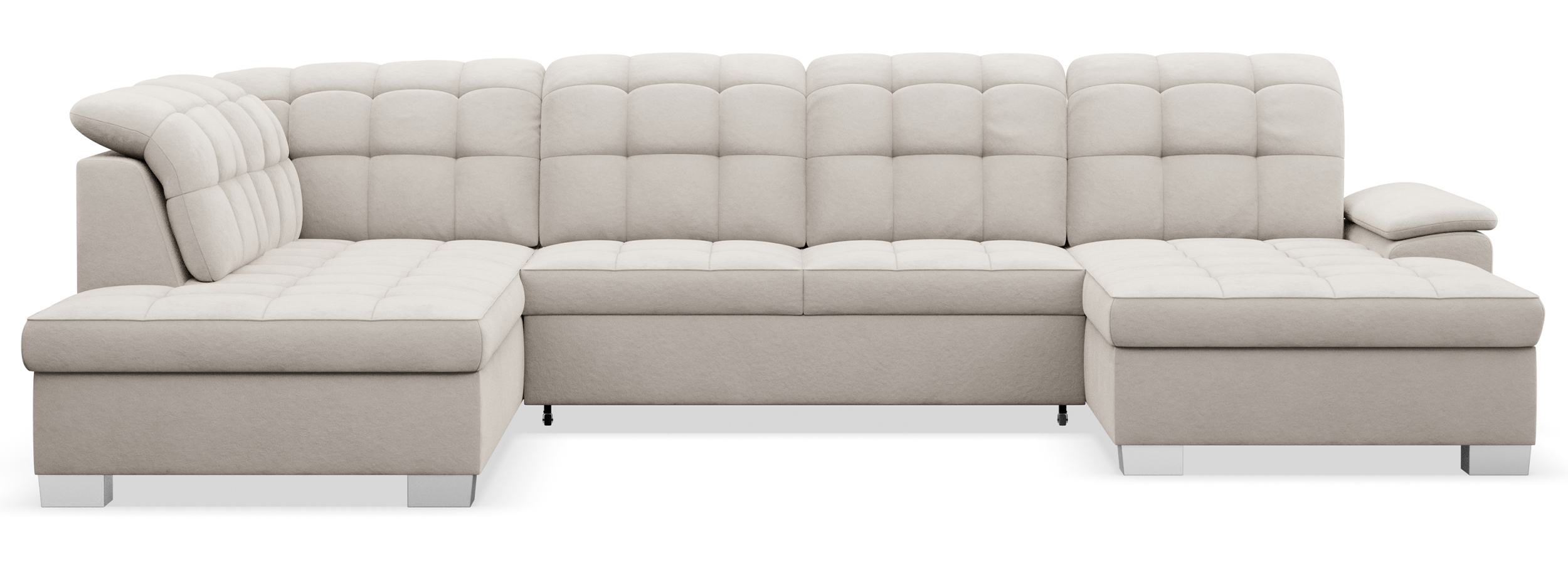 Narożnik z funkcją spania Jamaal U-kształtny prawostronny z pojemnikiem szarobeżowy welur hydrofobowy