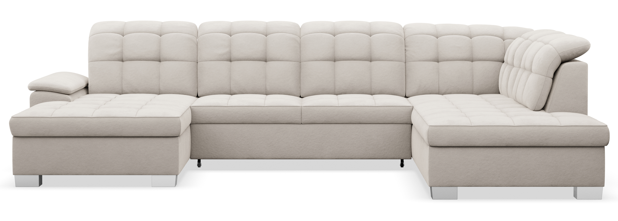 Narożnik z funkcją spania Jamaal U-kształtny lewostronny z pojemnikiem szarobeżowy welur hydrofobowy