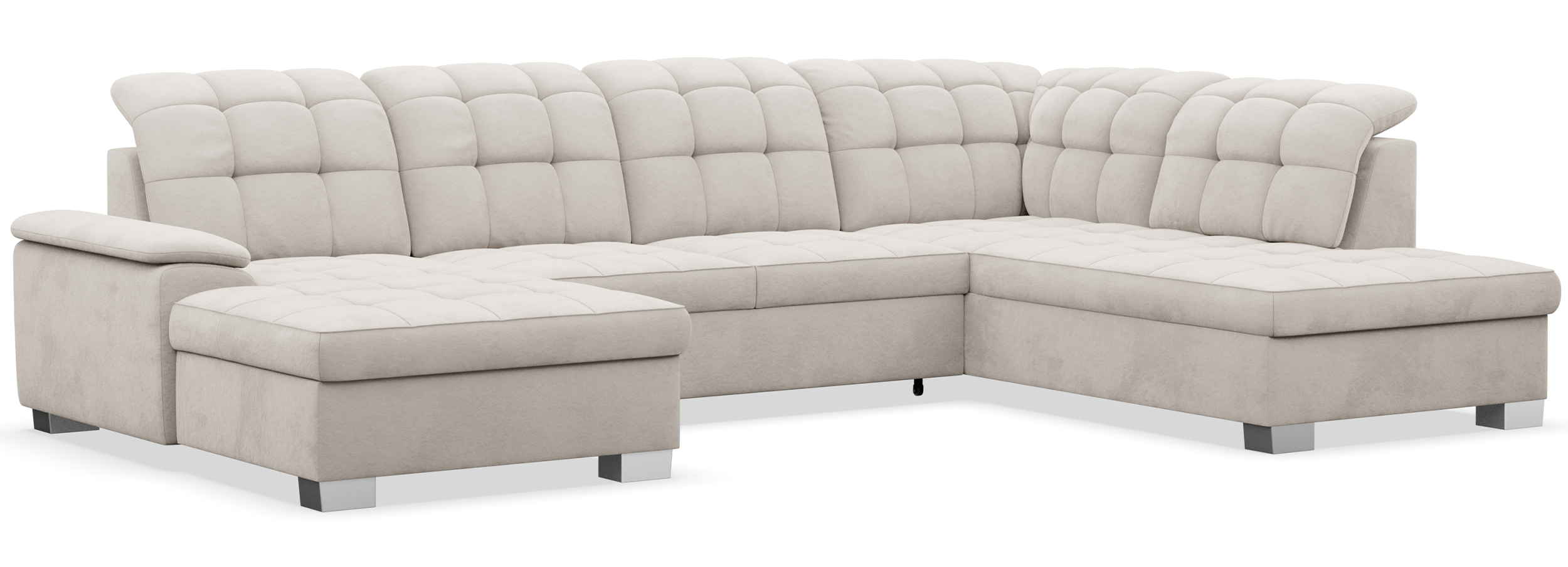 Narożnik z funkcją spania Jamaal U-kształtny lewostronny z pojemnikiem szarobeżowy welur hydrofobowy