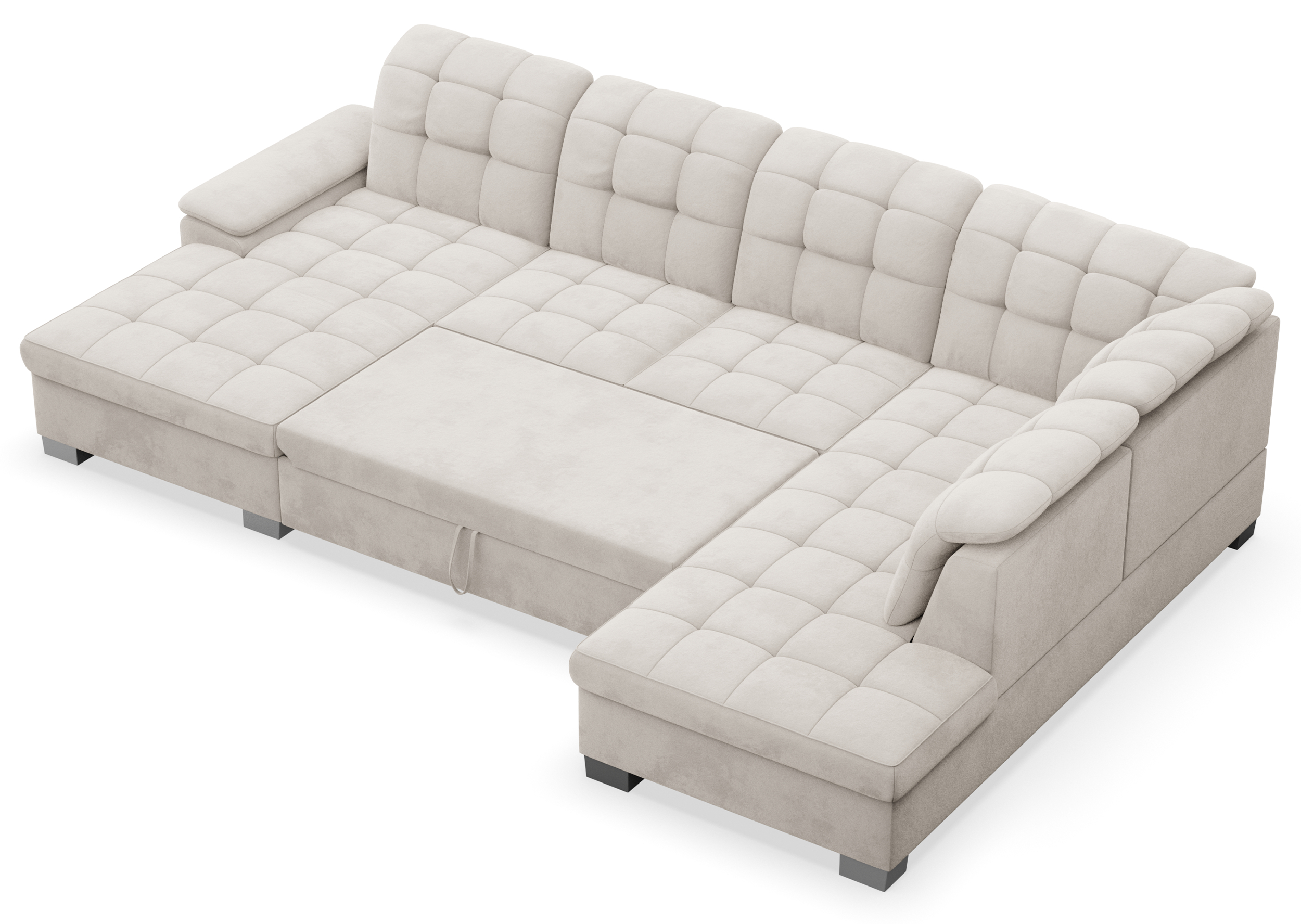 Narożnik z funkcją spania Jamaal U-kształtny lewostronny z pojemnikiem szarobeżowy welur hydrofobowy