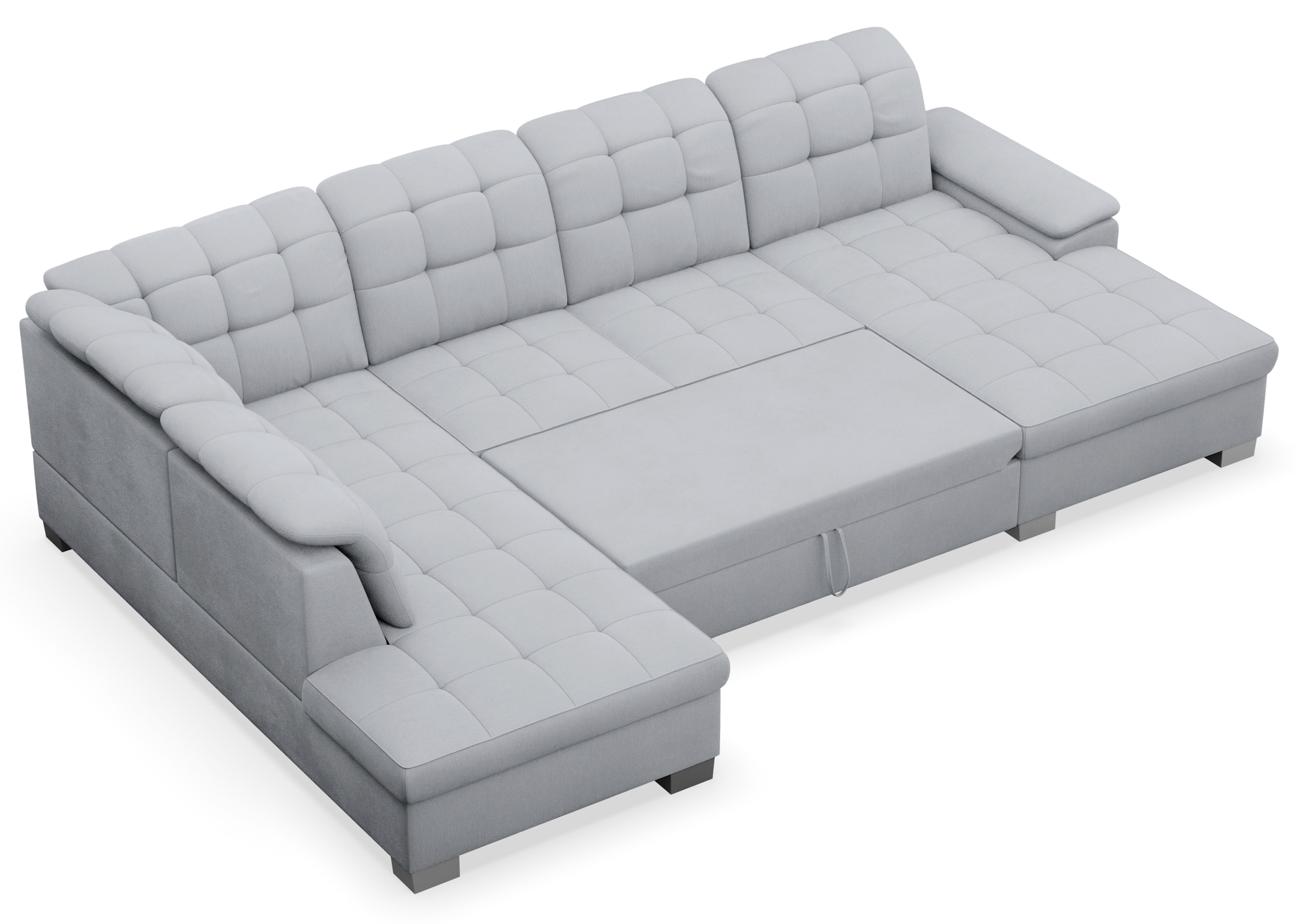 Narożnik z funkcją spania Jamaal U-kształtny prawostronny z pojemnikiem jasnoszary plecionka