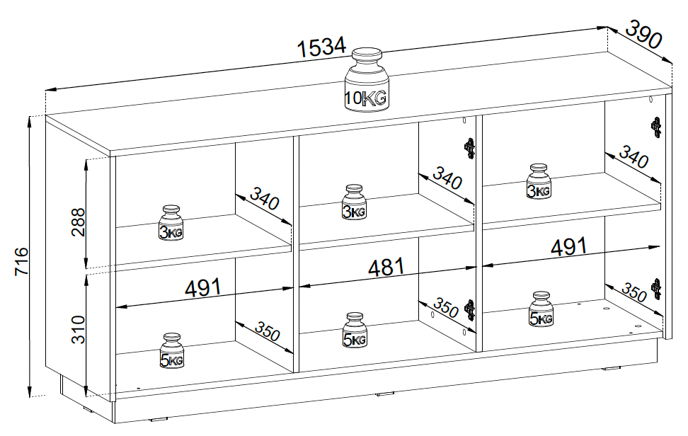 Komoda trzydrzwiowa Riggio z ryflowanymi frontami 154 cm beż piaskowy