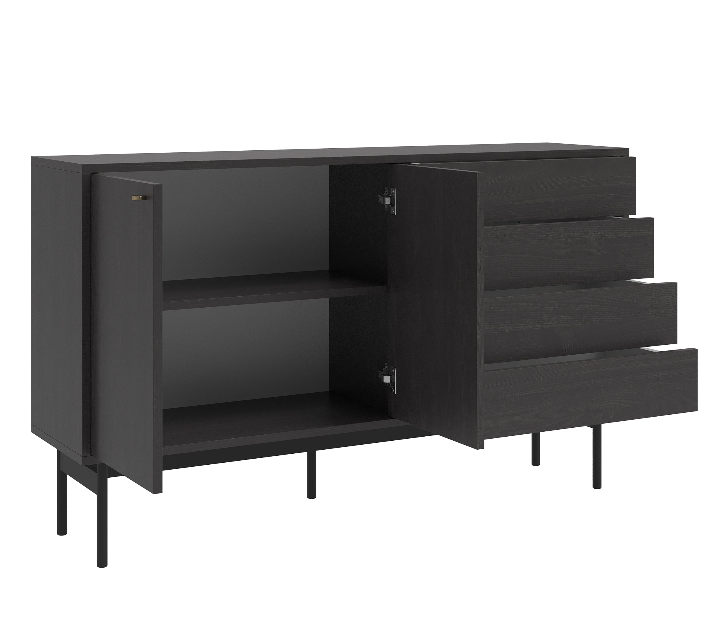 Komoda dwudrzwiowa Olar z czterema szufladami 154 cm Jesion Portland czarny