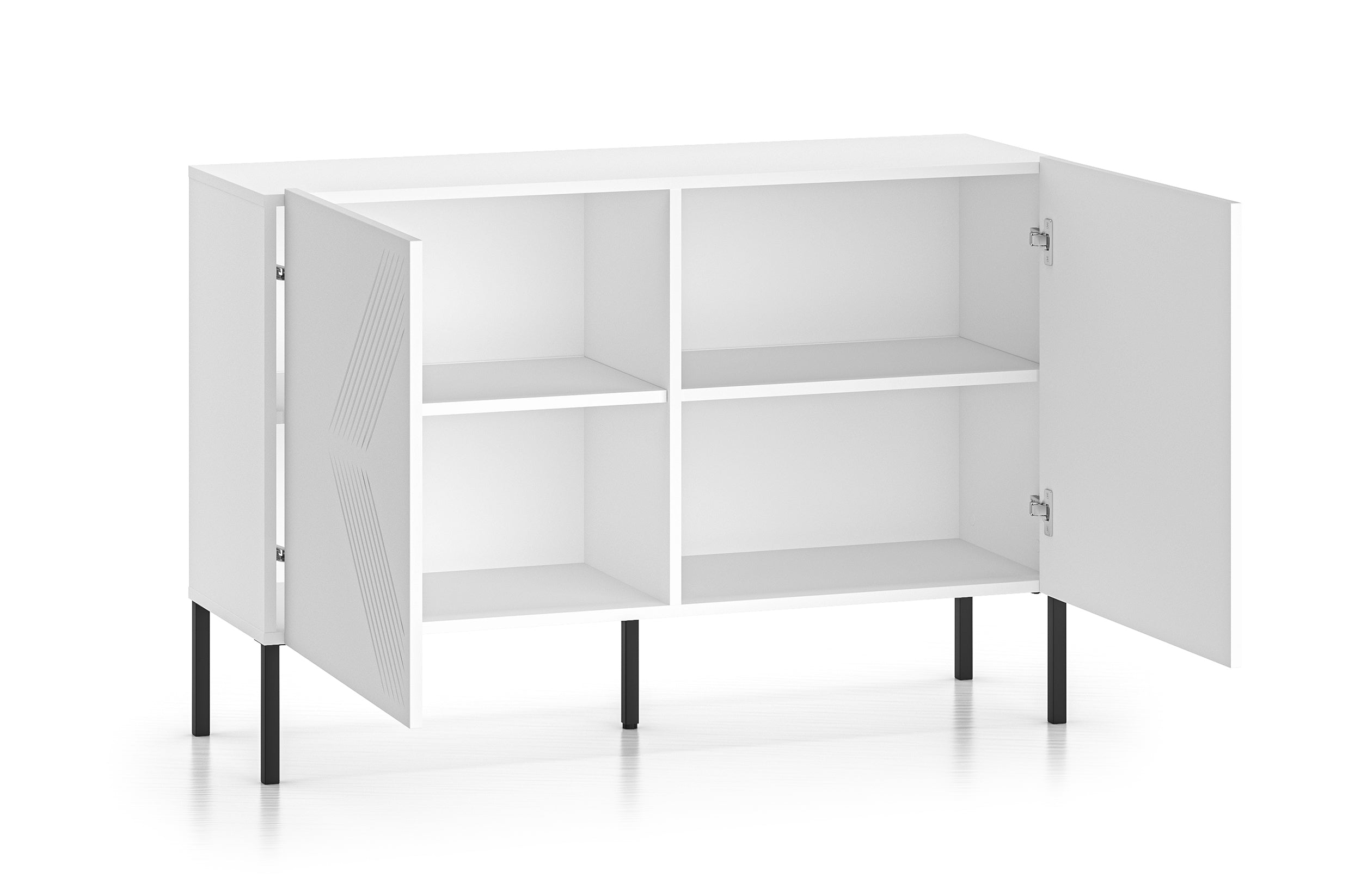 Komoda dwudrzwiowa Nebbato 114 cm biała z czarnymi nóżkami