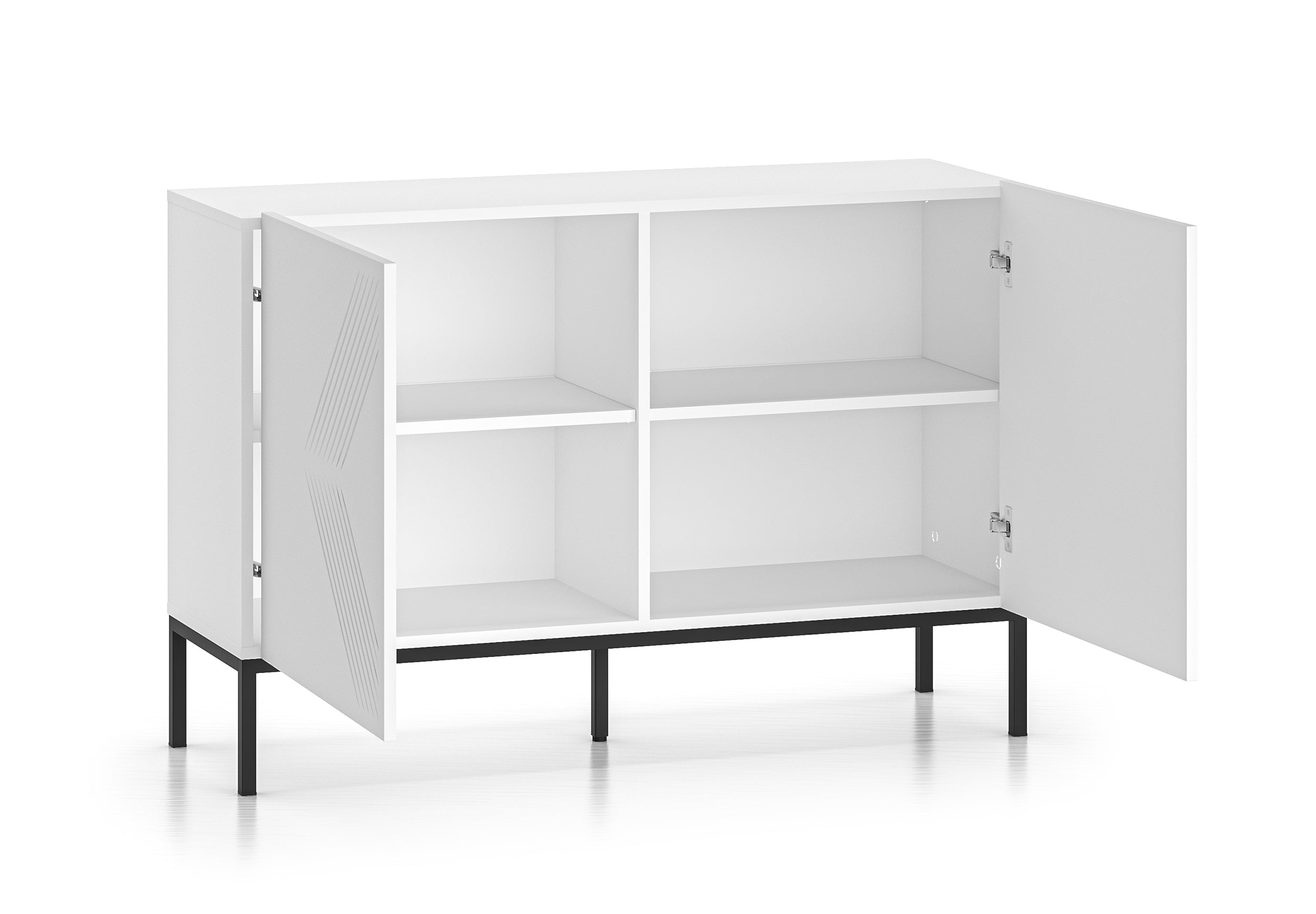 Komoda dwudrzwiowa Nebbato 114 cm biała z czarnym stelażem