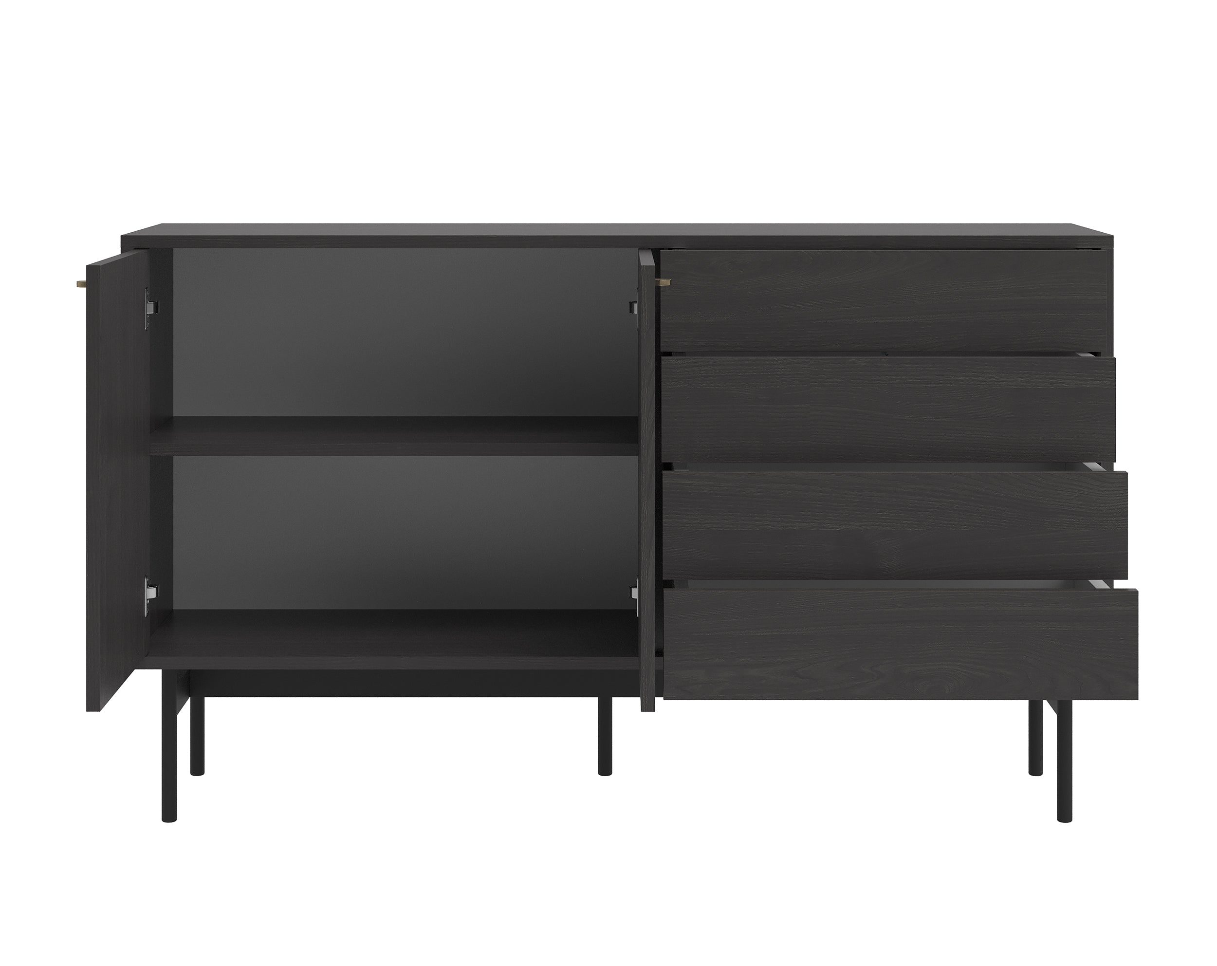 Komoda dwudrzwiowa Olar z czterema szufladami 154 cm Jesion Portland czarny