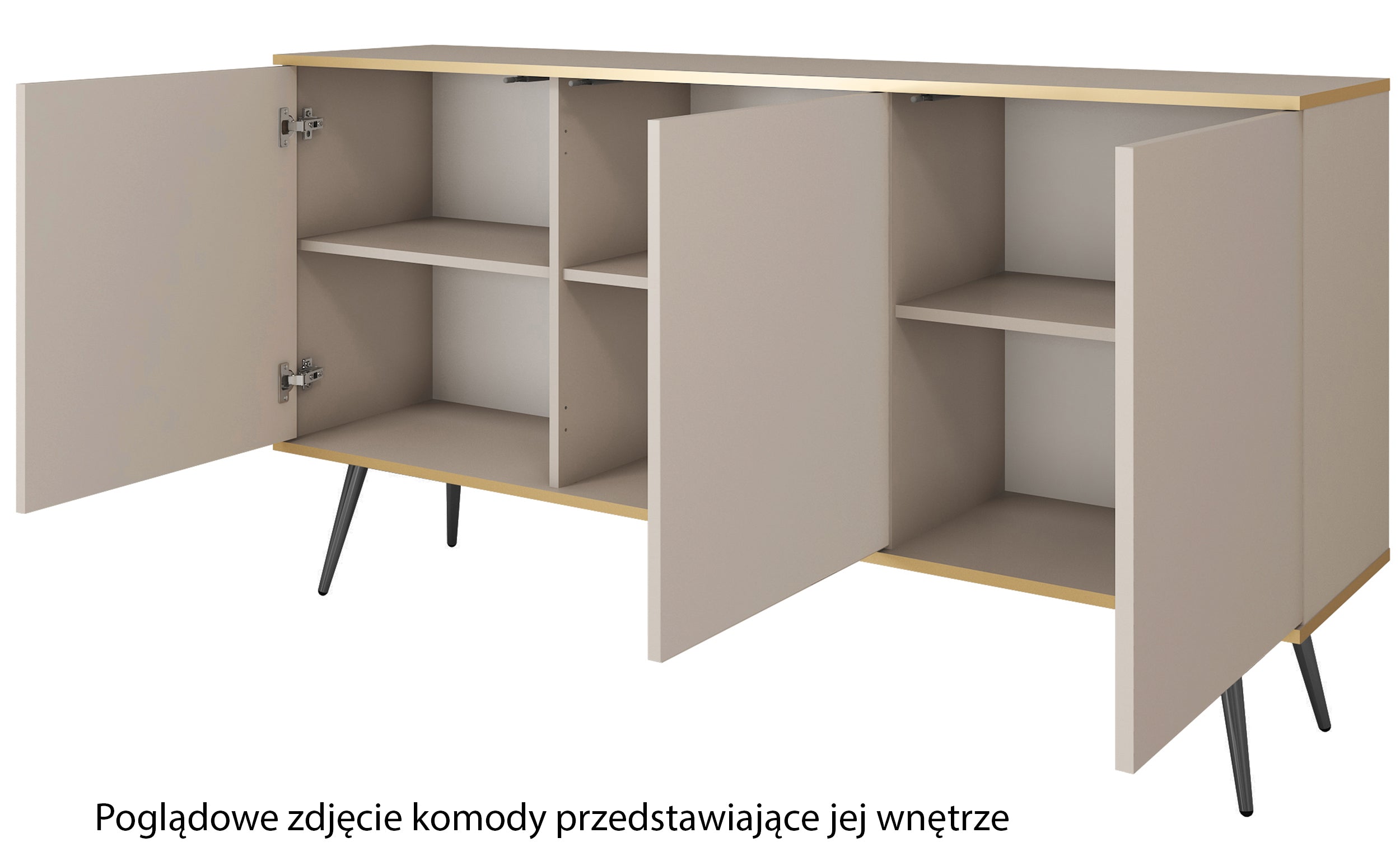 Komoda trzydrzwiowa Glinte 160 cm czarna ze złotymi nogami