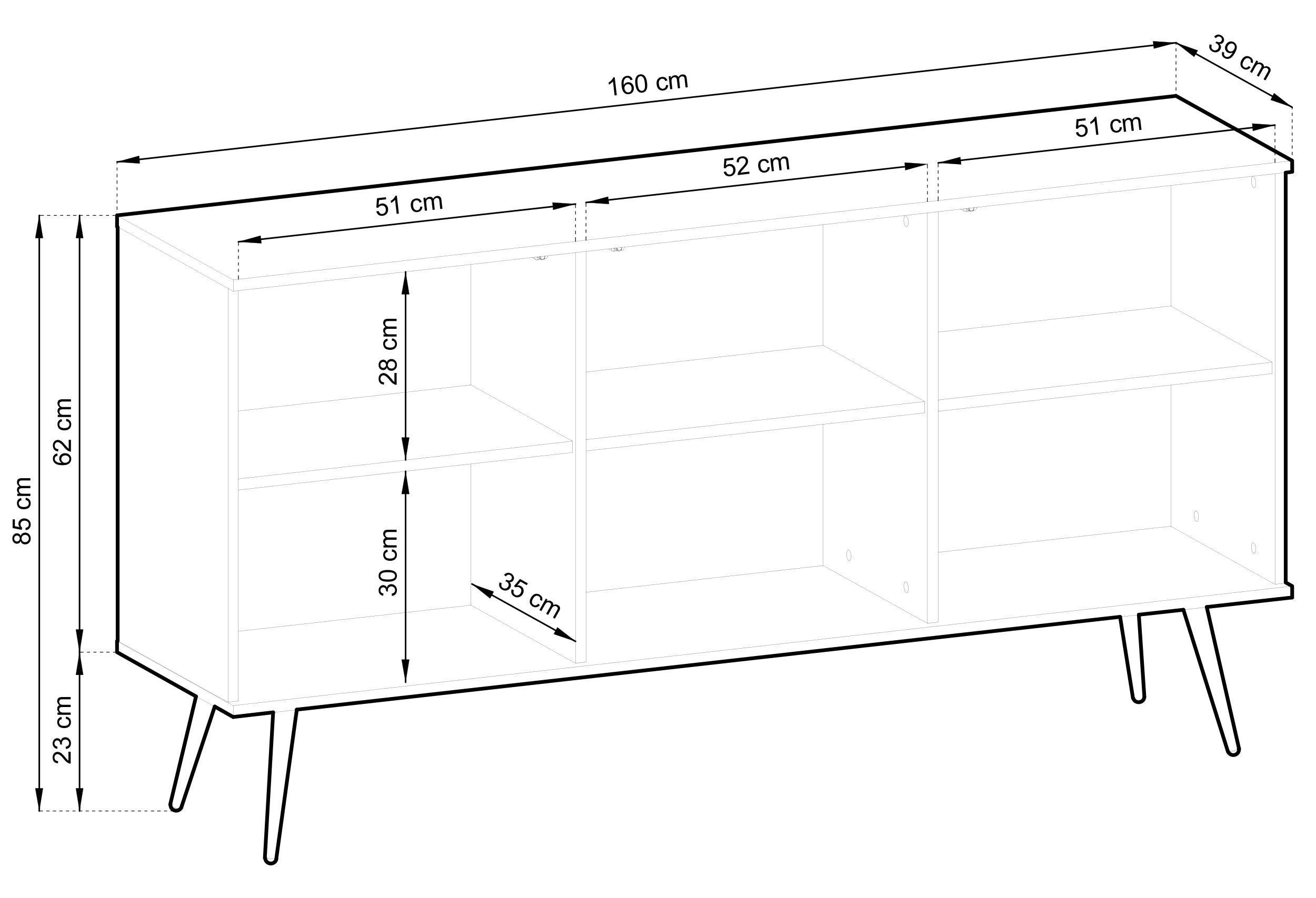 Komoda trzydrzwiowa Glinte 160 cm czarna ze złotymi nogami
