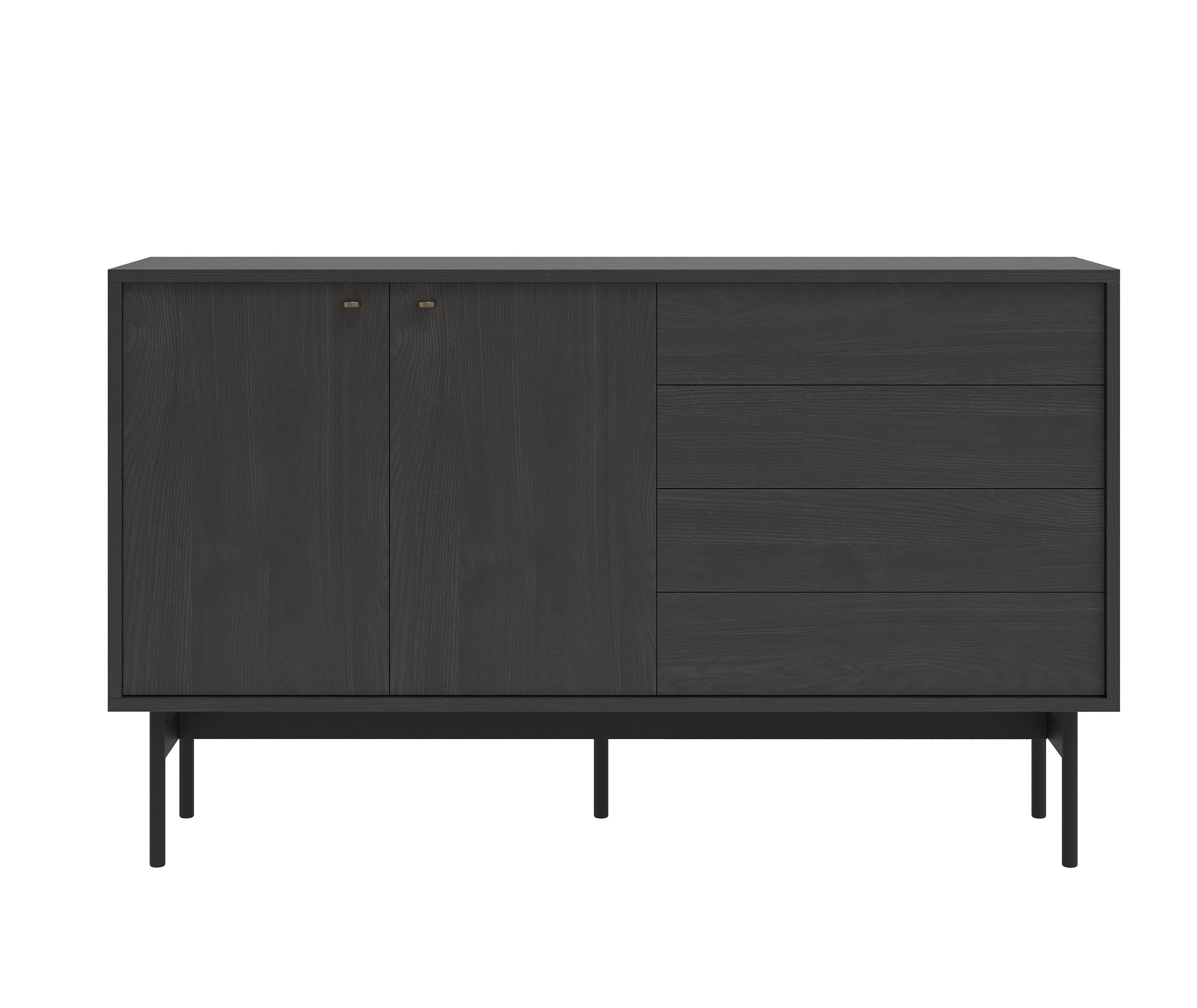 Komoda dwudrzwiowa Olar z czterema szufladami 154 cm Jesion Portland czarny