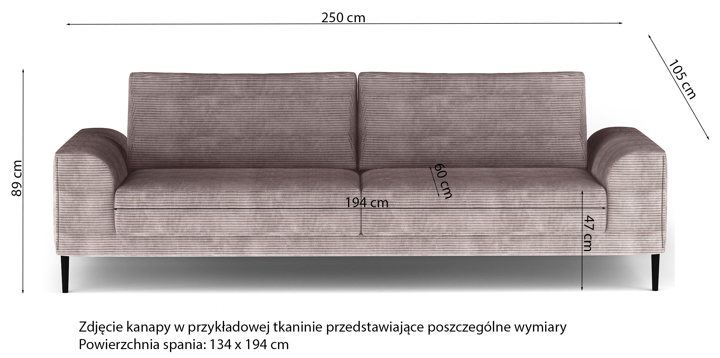 Kanapa rozkładana trzyosobowa Capitol z pojemnikiem beżowa sztruks