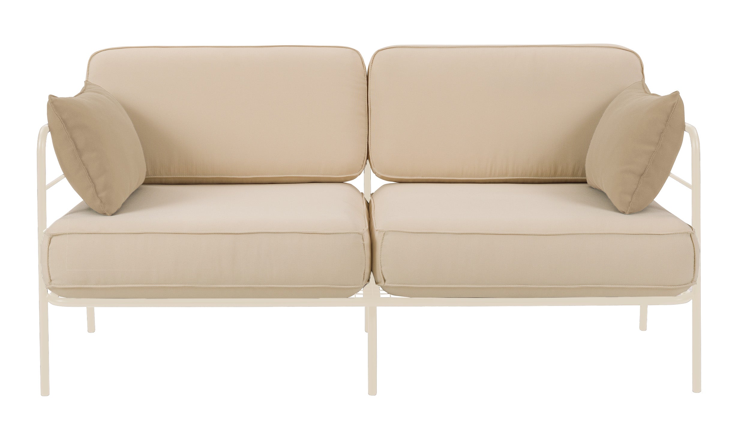 Sofa ogrodowa dwuosobowa Preggel 156 cm w tkaninie hydrofobowej beżowa/ kremowy stelaż