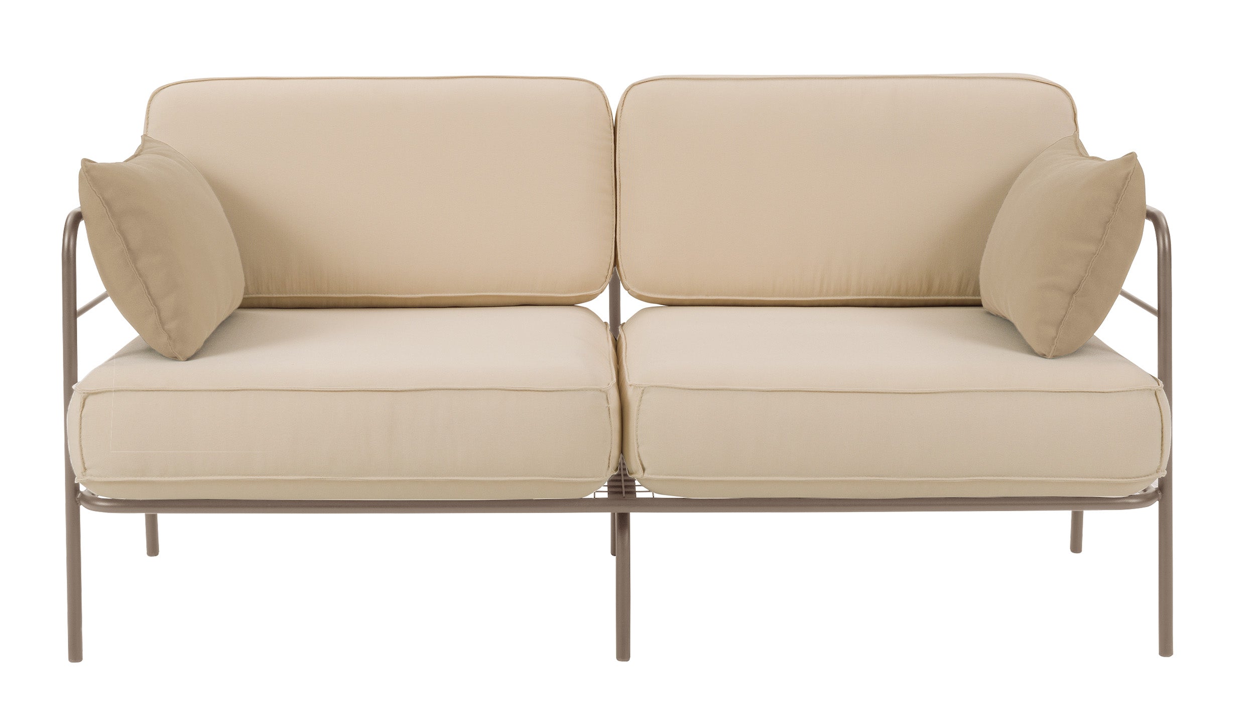 Sofa ogrodowa dwuosobowa Preggel 156 cm w tkaninie hydrofobowej beżowa/ beżowy stelaż