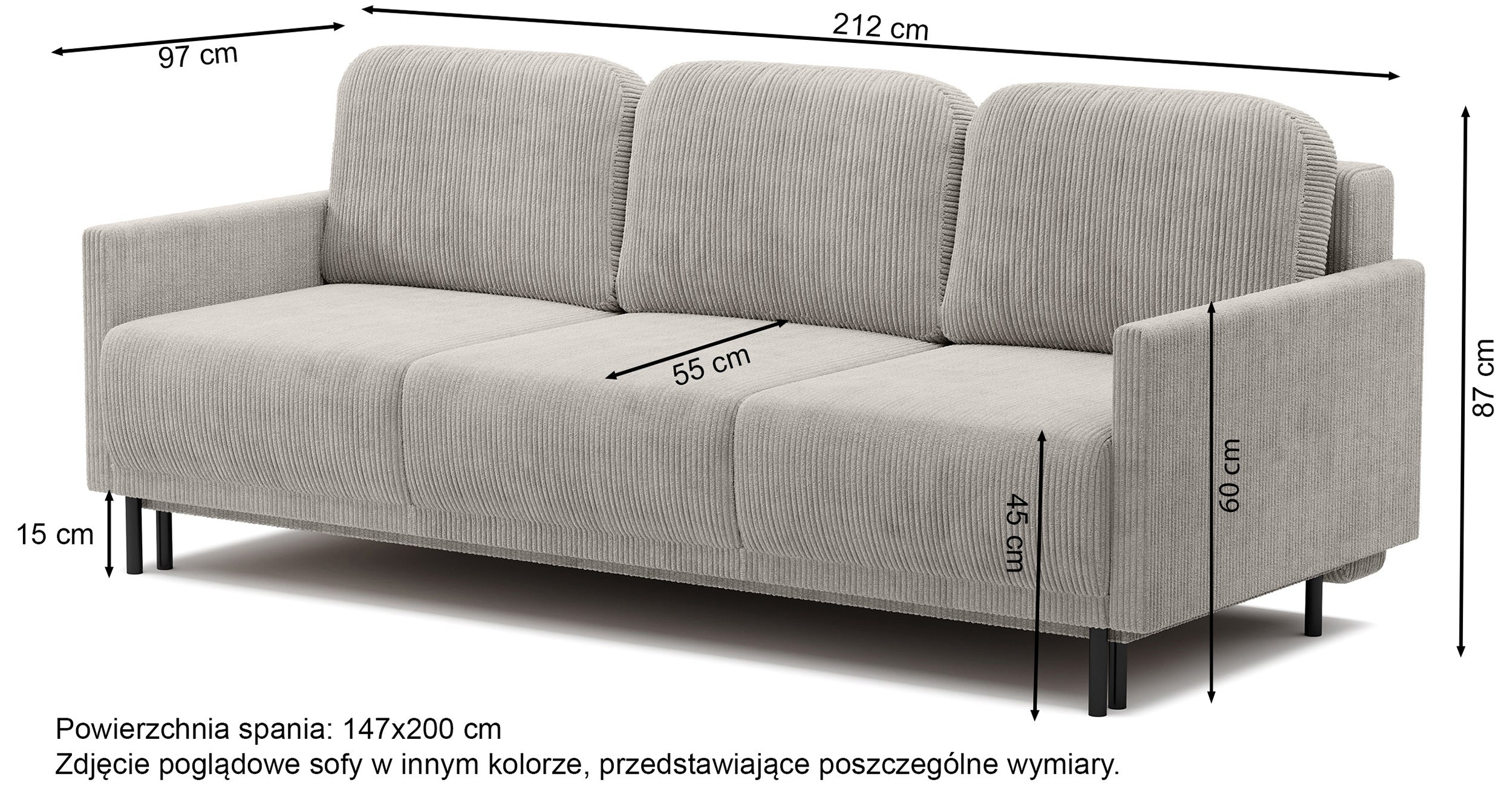Kanapa rozkładana trzyosobowa Hamiel z pojemnikiem jasnoszary sztruks