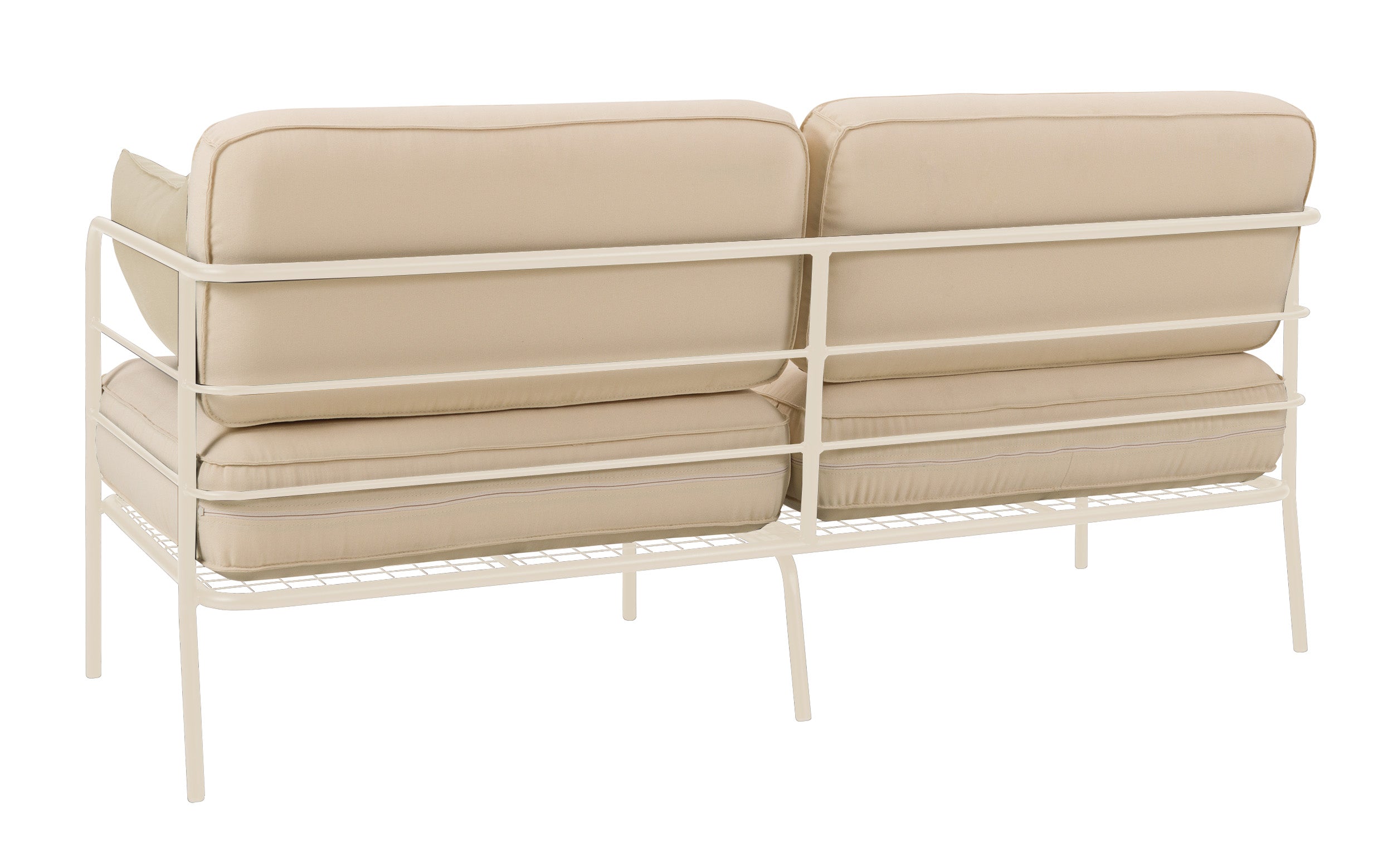 Sofa ogrodowa dwuosobowa Preggel 156 cm w tkaninie hydrofobowej beżowa/ kremowy stelaż