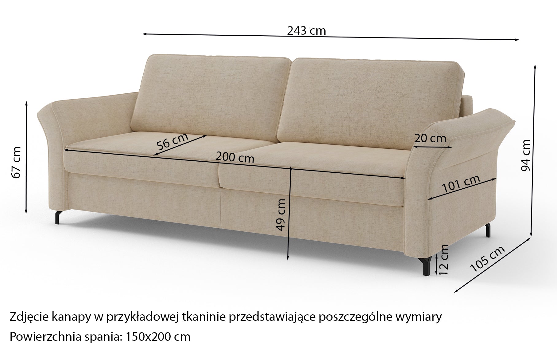 Kanapa rozkładana Meloddie kremowa szenil hydrofobowy