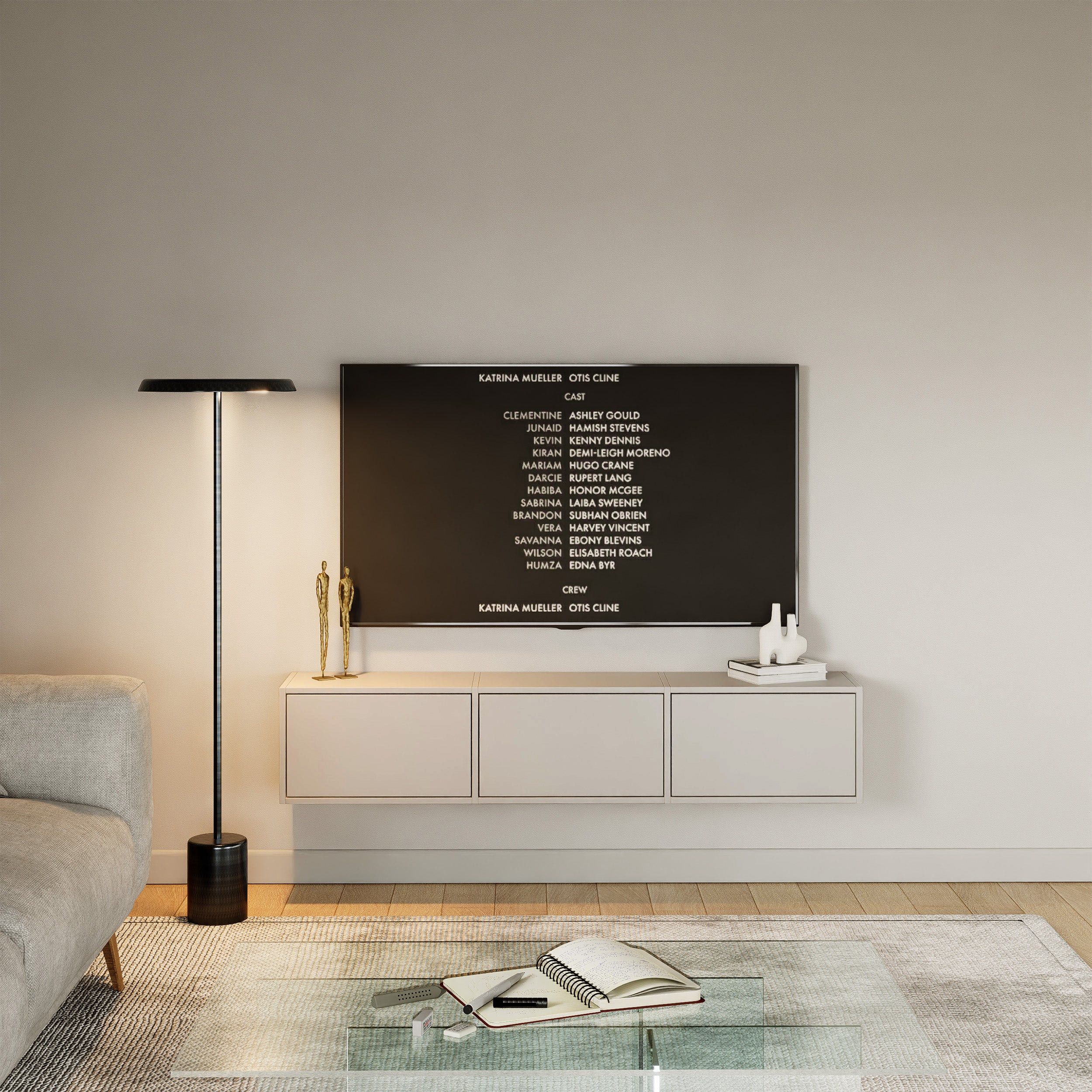 Szafka RTV Framme wisząca z trzema klapami 150 cm kaszmir