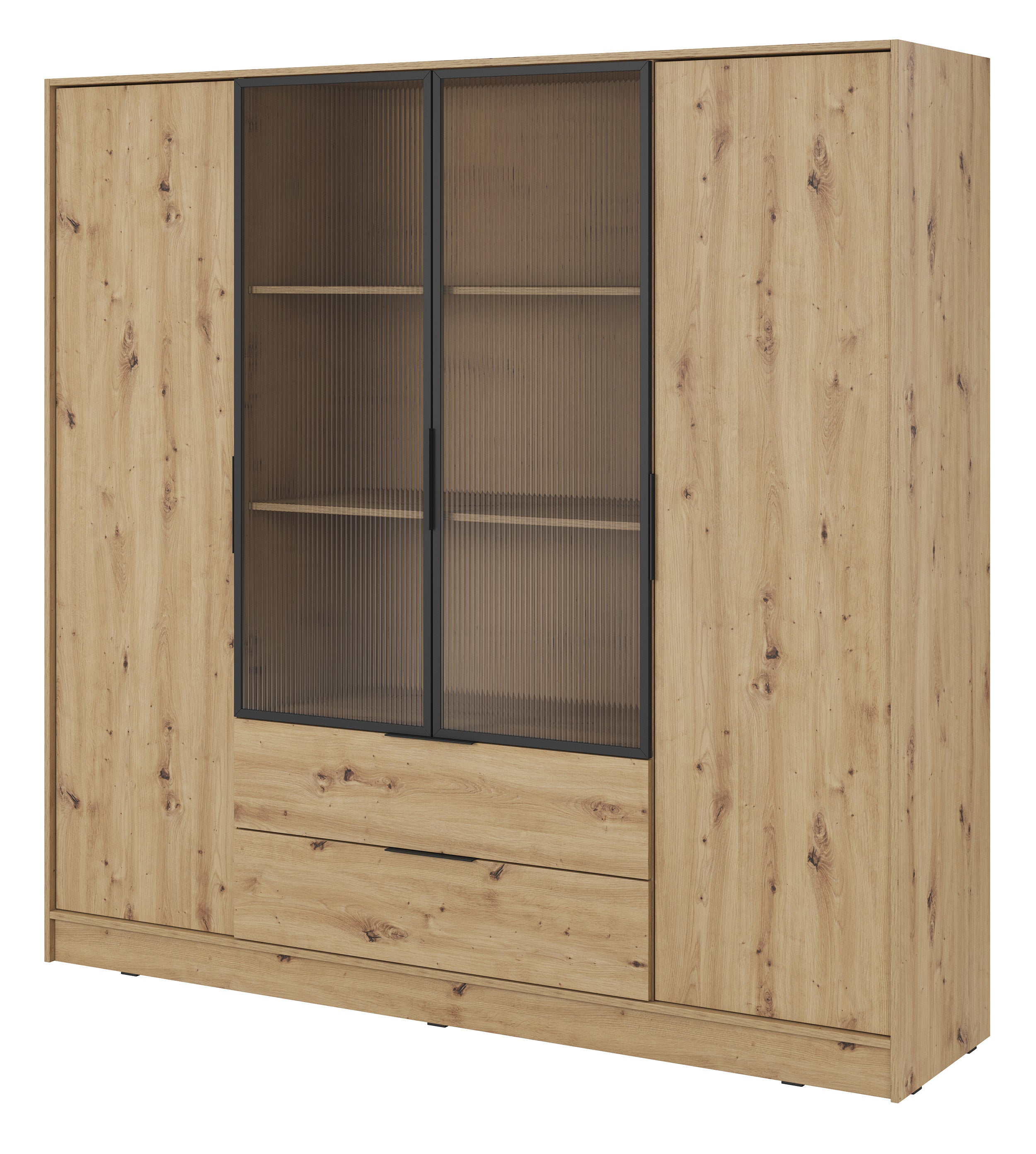 Szafa czterodrzwiowa Kelly z witryną i dwiema szufladami 206 cm dąb artisan