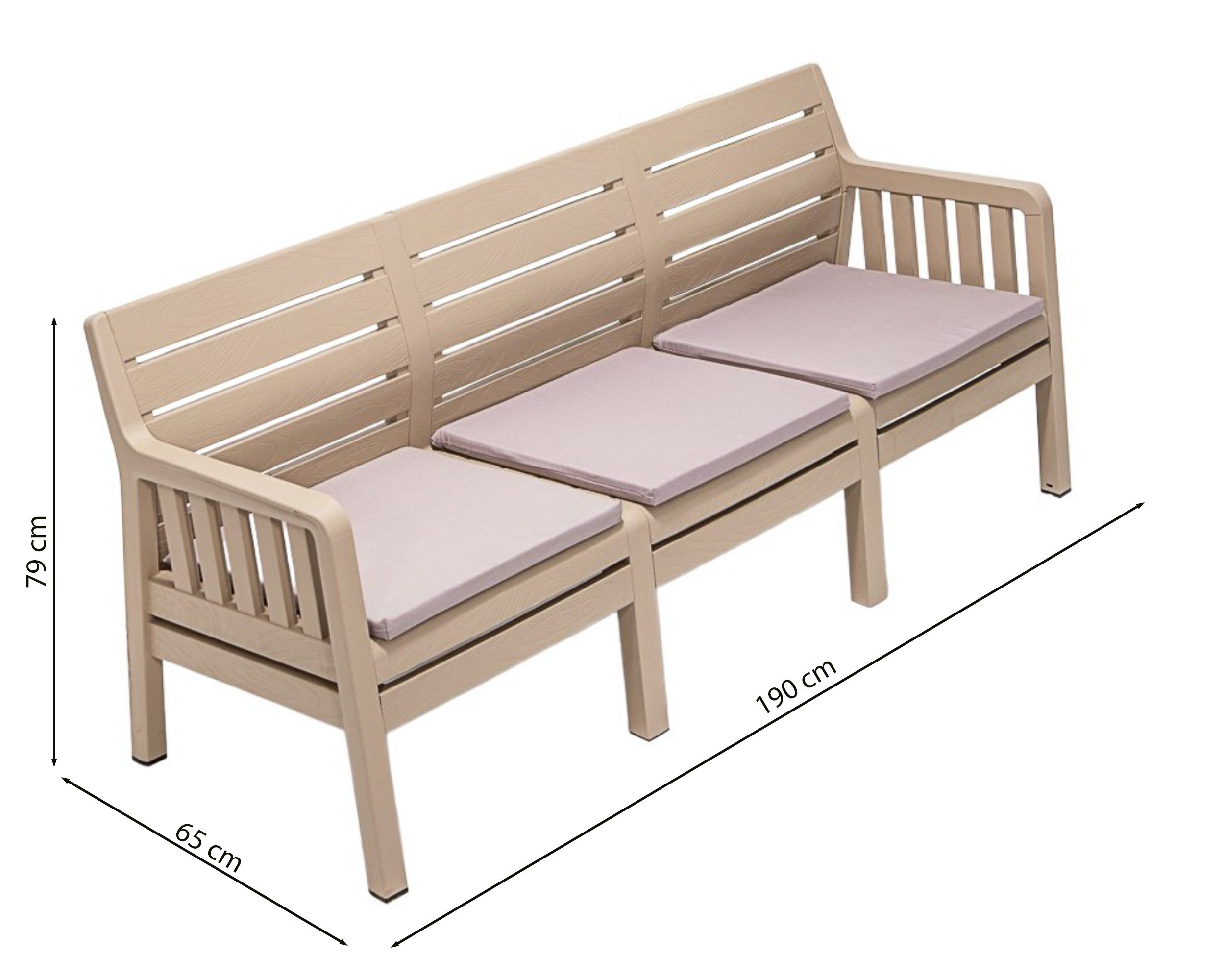 Sofa ogrodowa trzyosobowa Scrally z tworzywa sztucznego beżowa