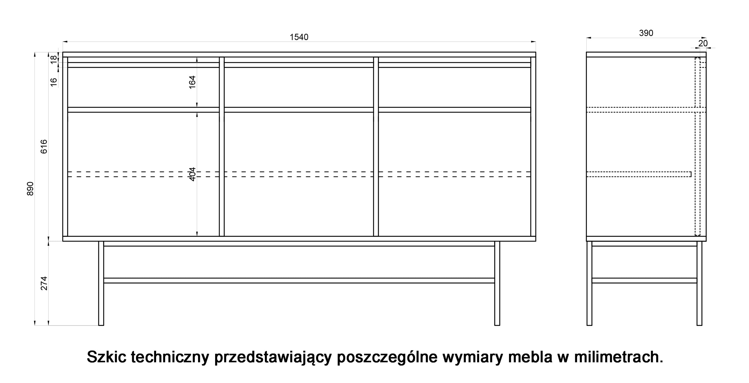 Komoda trzydrzwiowa Evo z szufladami i stelażem 154 cm Szałwiowy