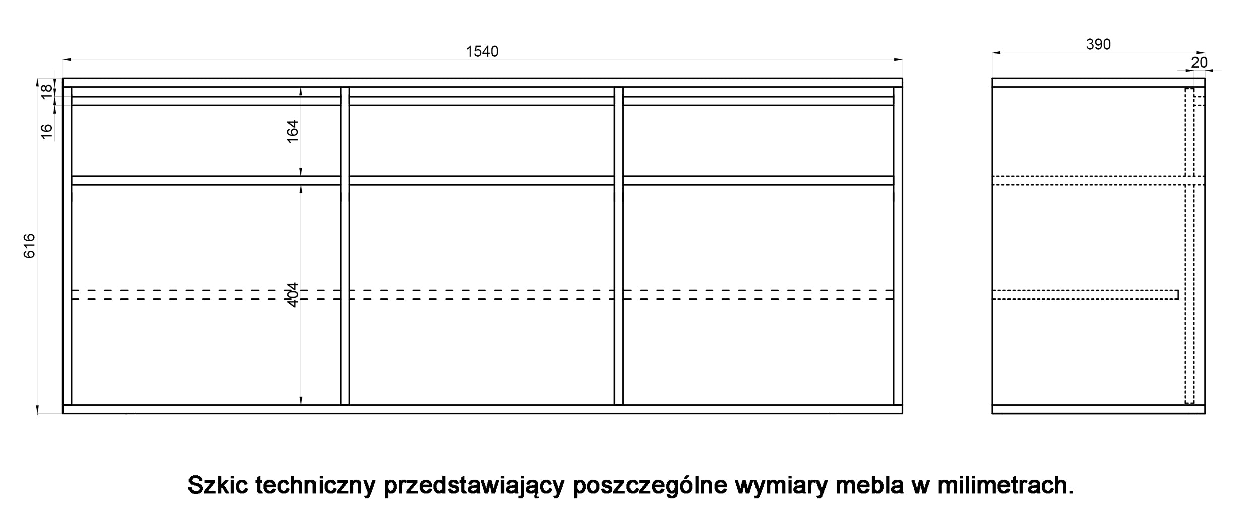 Komoda trzydrzwiowa Evo z szufladami wisząca 154 cm kaszmir