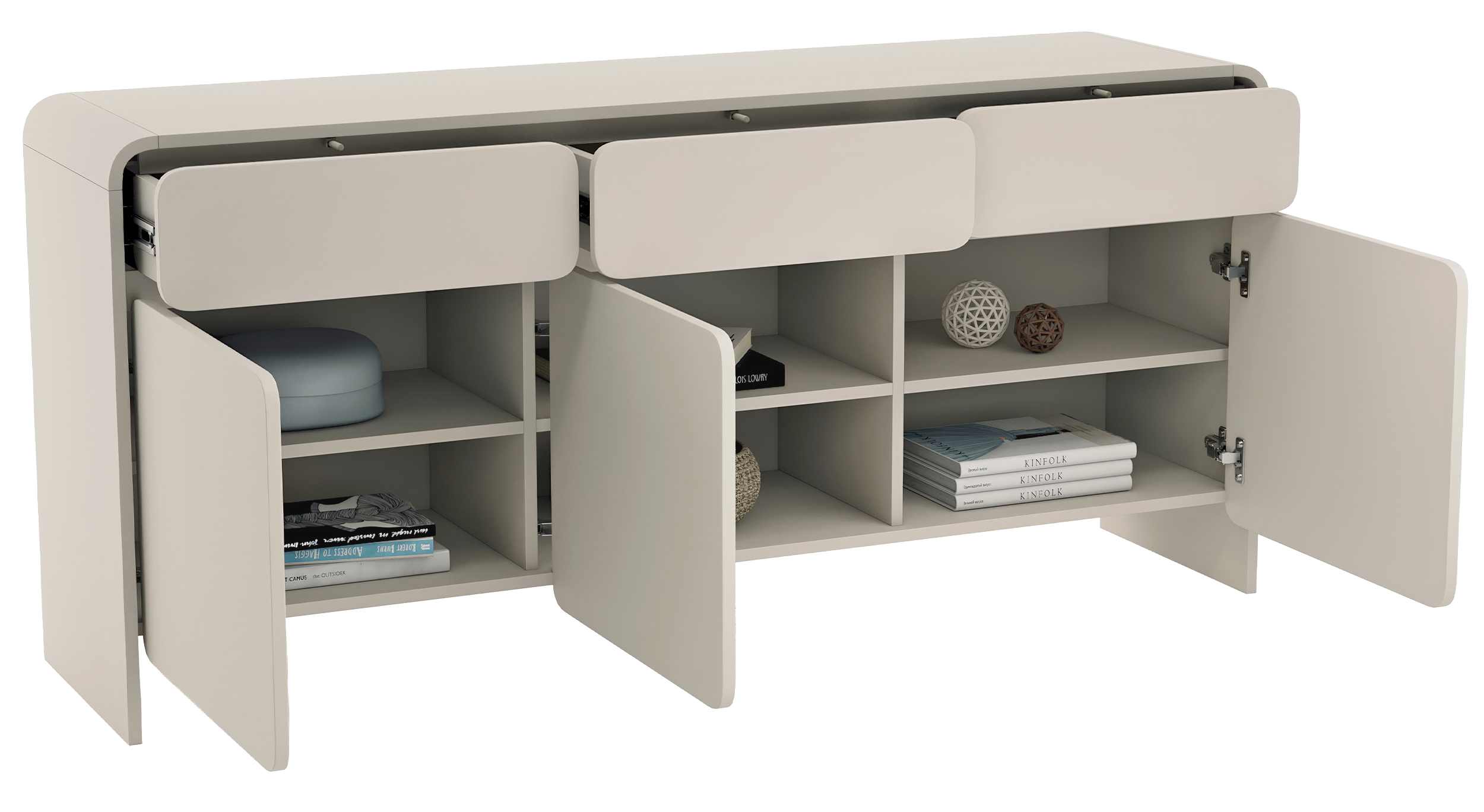 Komoda trzydrzwiowa Lummo z trzema szufladami 156 cm kaszmir