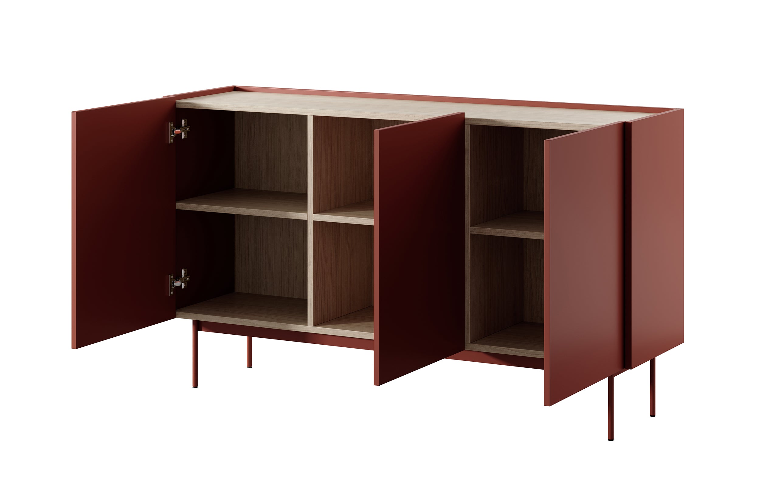 Komoda trzydrzwiowa Color 144 cm Ceglasta / Dąb Linea