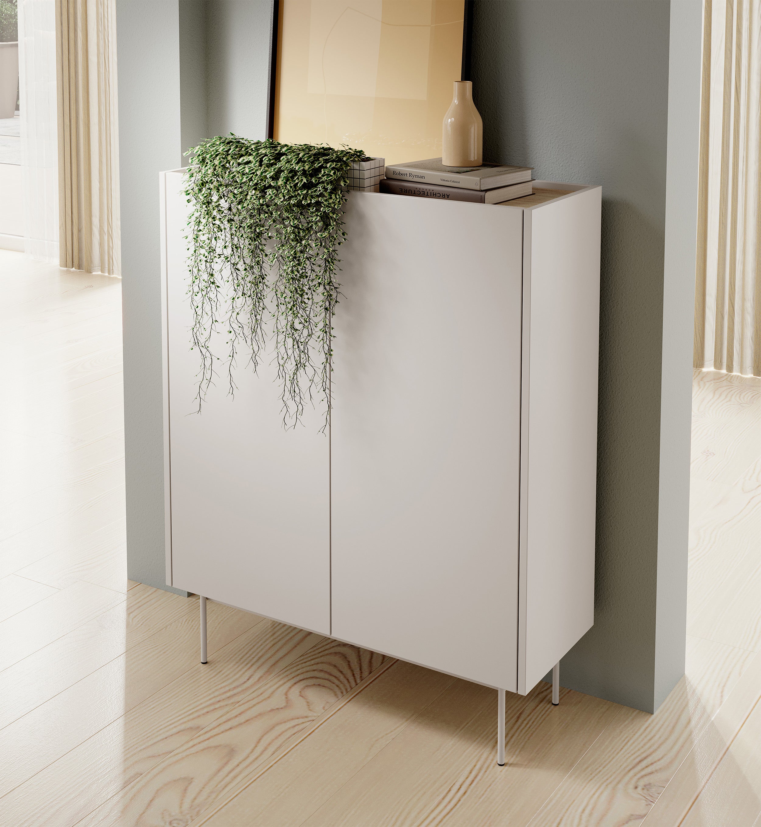 Komoda wysoka Color 97 cm dwudrzwiowa Kaszmir / Dąb Linea
